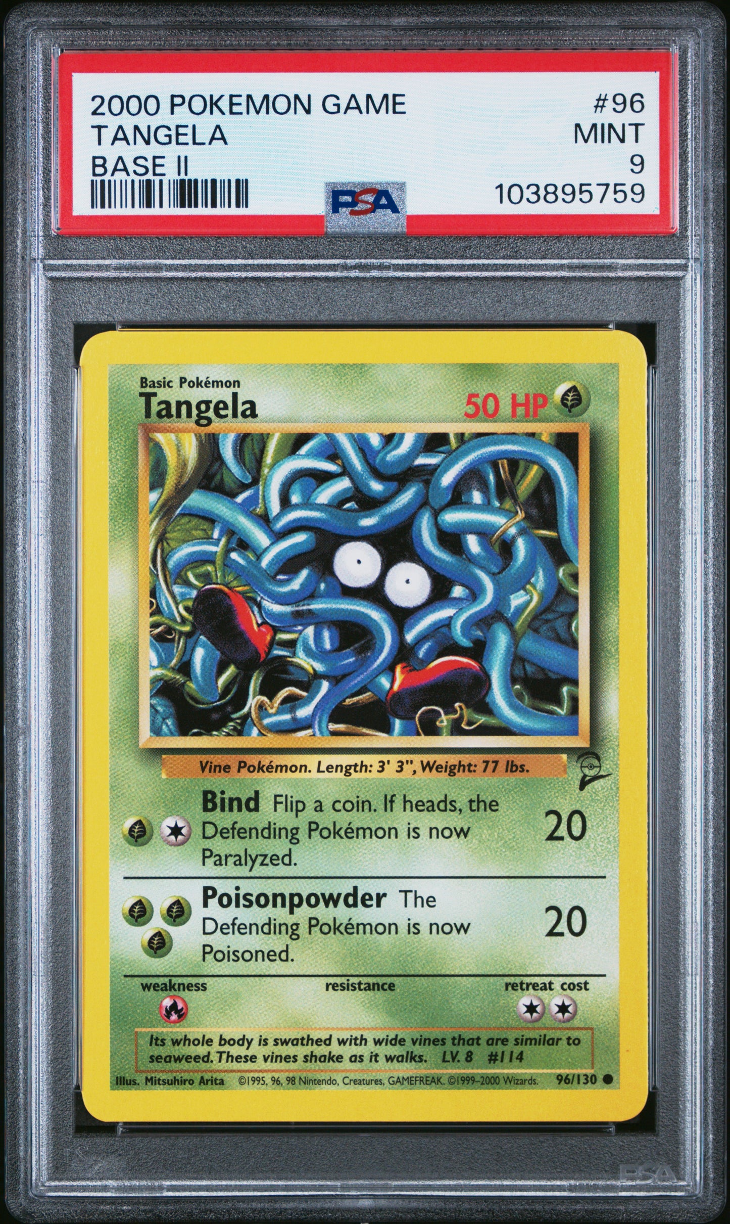 TANGELA 96/130 Common POKEMON GAME BASE II BASE II PSA9 MINT 9 PSA population 45 <a href=https://www.psacard.com/cert/103895759/psa>https://www.psacard.com/cert/103895759/psa</a>