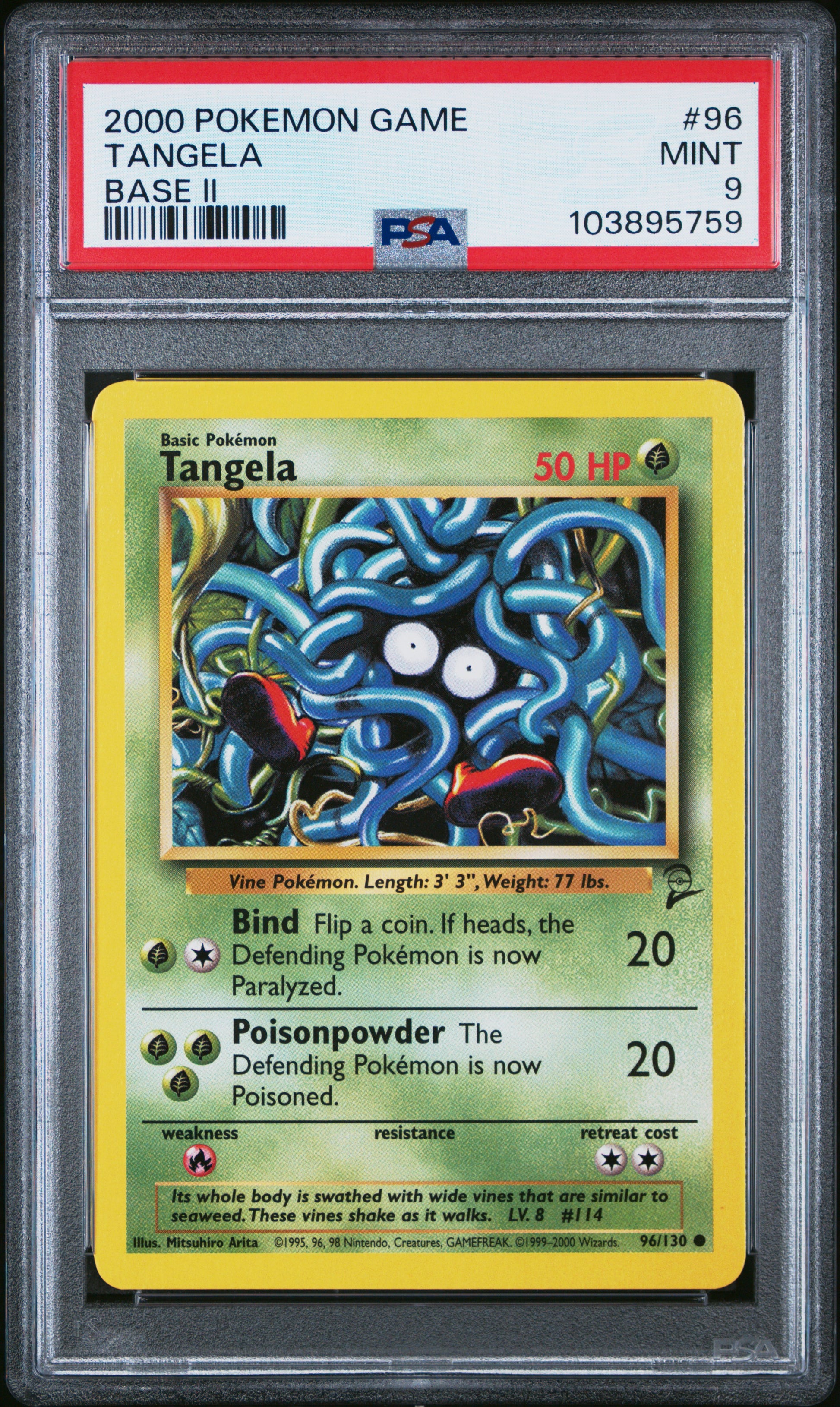 TANGELA 96/130 Common POKEMON GAME BASE II BASE II PSA9 MINT 9 PSA population 45 <a href=https://www.psacard.com/cert/103895759/psa>https://www.psacard.com/cert/103895759/psa</a>