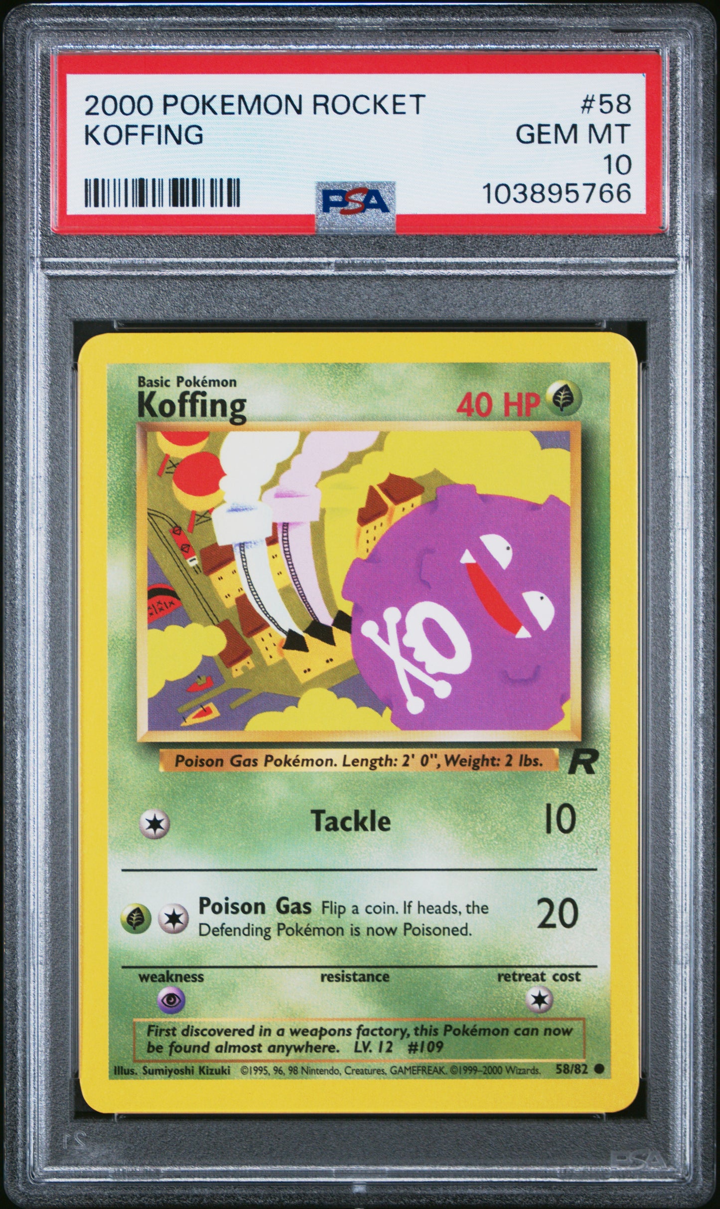 KOFFING 58/82 Common POKEMON ROCKET PSA10 GEM MT 10 PSA population 34 <a href=https://www.psacard.com/cert/103895766/psa>https://www.psacard.com/cert/103895766/psa</a>