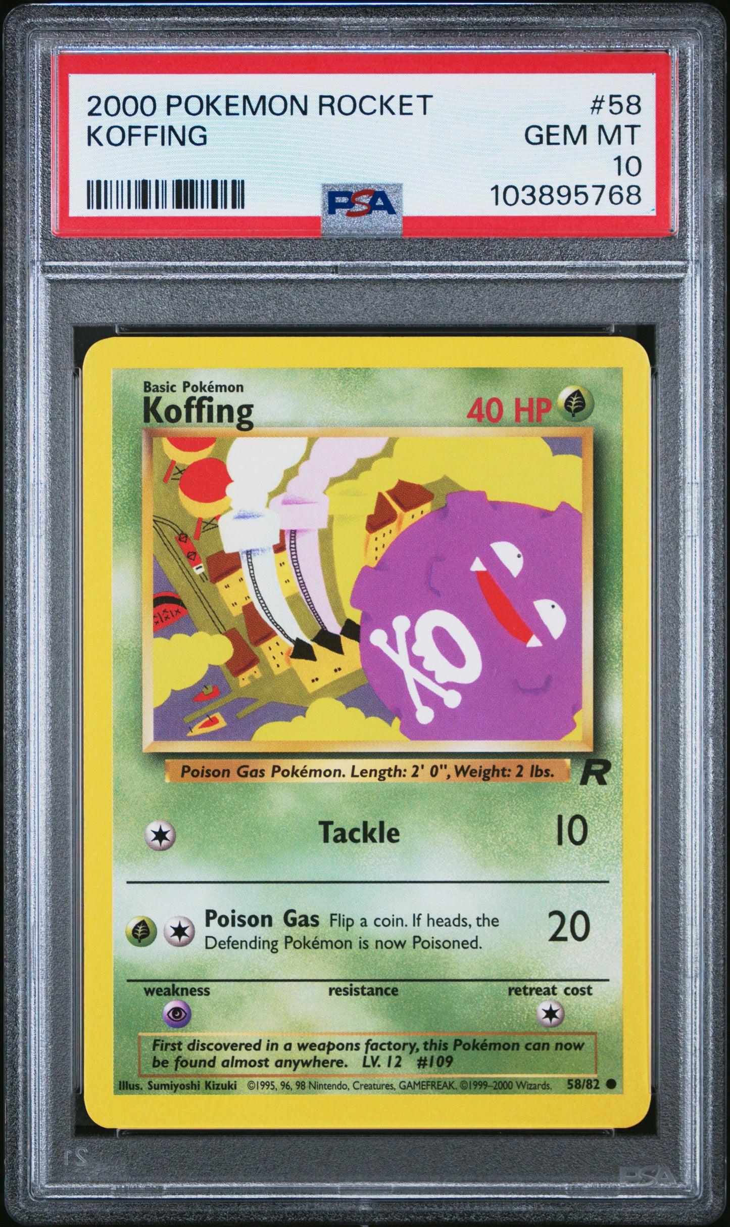 KOFFING 58/82 Common POKEMON ROCKET PSA10 GEM MT 10 PSA population 34 <a href=https://www.psacard.com/cert/103895768/psa>https://www.psacard.com/cert/103895768/psa</a>
