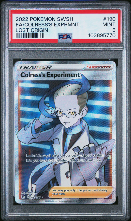 FA/COLRESS'S EXPRMNT. 190/196 Common POKEMON SWORD & SHIELD LOST ORIGIN LOST ORIGIN PSA9 MINT 9 PSA population 107 <a href=https://www.psacard.com/cert/103895770/psa>https://www.psacard.com/cert/103895770/psa</a>
