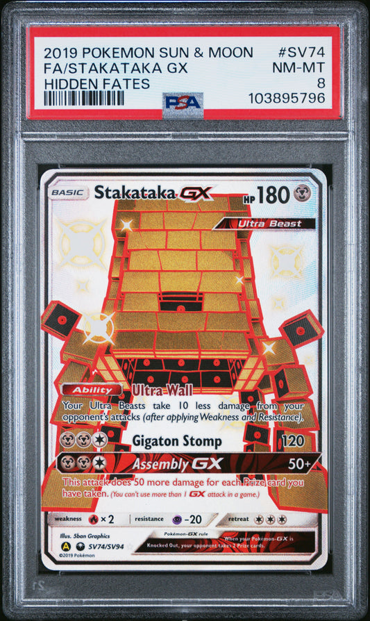 FA/STAKATAKA GX SV74/SV94 Common POKEMON SUN & MOON HIDDEN FATES HIDDEN FATES PSA8 NM-MT 8 PSA population 94 <a href=https://www.psacard.com/cert/103895796/psa>https://www.psacard.com/cert/103895796/psa</a>