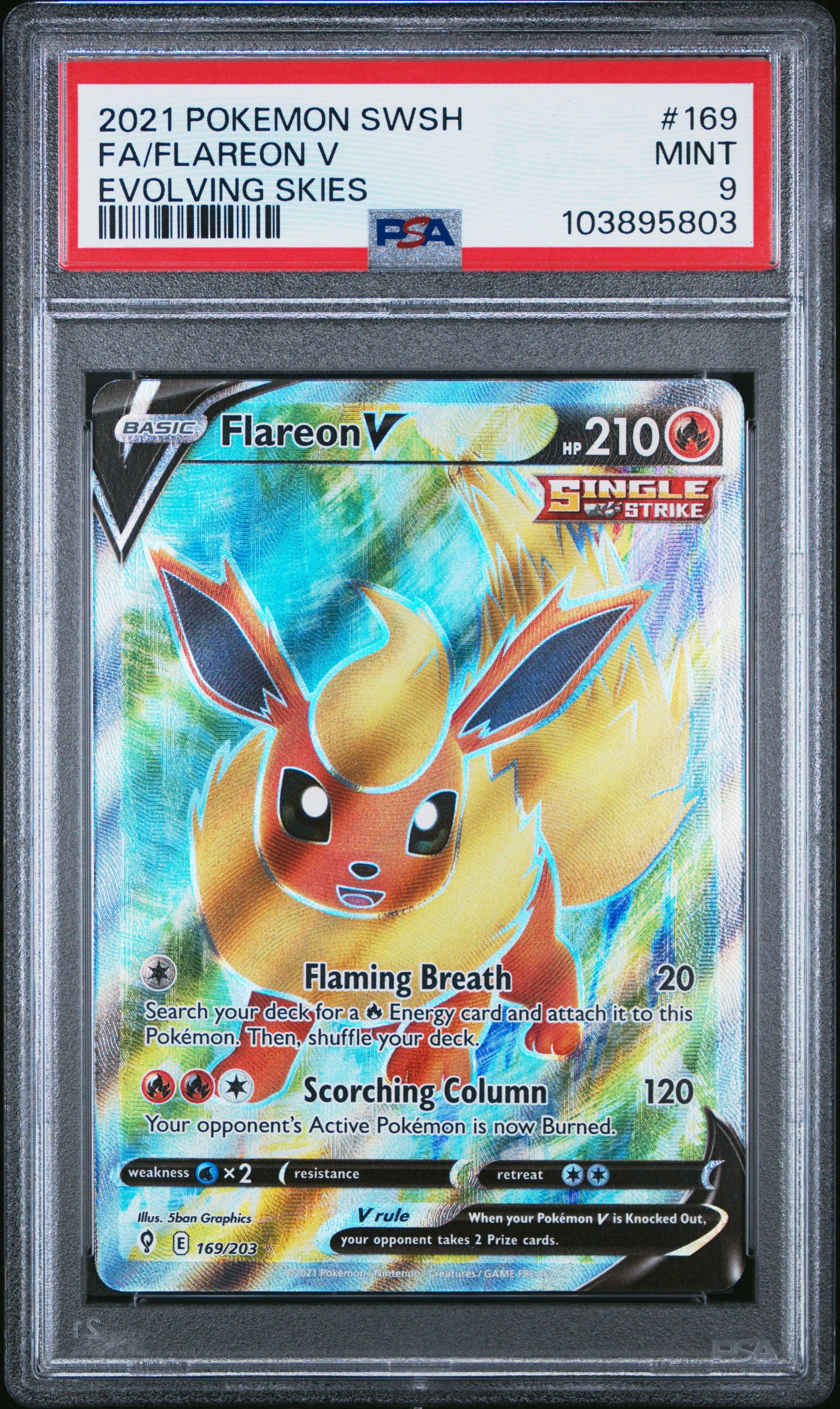FA/FLAREON V 169/203 Common POKEMON SWORD & SHIELD EVOLVING SKIES EVOLVING SKIES PSA9 MINT 9 PSA population 398 <a href=https://www.psacard.com/cert/103895803/psa>https://www.psacard.com/cert/103895803/psa</a>