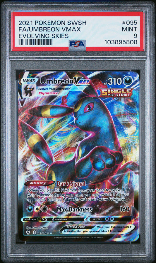 FA/UMBREON VMAX 95/203 Common POKEMON SWORD & SHIELD EVOLVING SKIES EVOLVING SKIES PSA9 MINT 9 PSA population 1101 <a href=https://www.psacard.com/cert/103895808/psa>https://www.psacard.com/cert/103895808/psa</a>