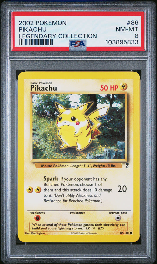 PIKACHU 86/110 Common POKEMON LEGENDARY COLLECTION LEGENDARY COLLECTION PSA8 NM-MT 8 PSA population 90 <a href=https://www.psacard.com/cert/103895833/psa>https://www.psacard.com/cert/103895833/psa</a>