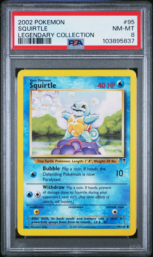 SQUIRTLE 95/110 Common POKEMON LEGENDARY COLLECTION LEGENDARY COLLECTION PSA8 NM-MT 8 PSA population 60 <a href=https://www.psacard.com/cert/103895837/psa>https://www.psacard.com/cert/103895837/psa</a>