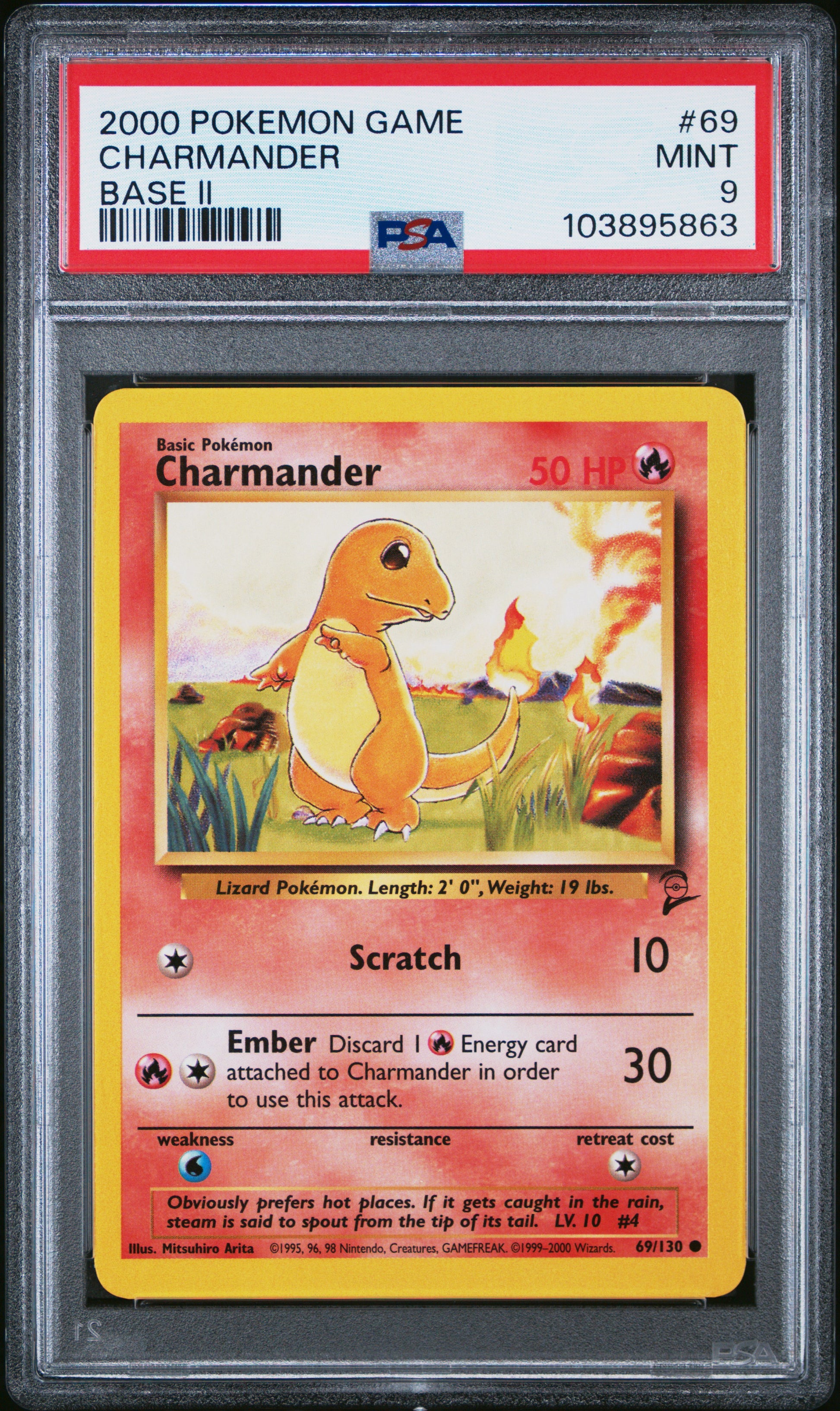 CHARMANDER 69/130 Common POKEMON GAME BASE II BASE II PSA9 MINT 9 PSA population 636 <a href=https://www.psacard.com/cert/103895863/psa>https://www.psacard.com/cert/103895863/psa</a>