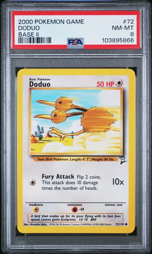 DODUO 72/130 Common POKEMON GAME BASE II BASE II PSA8 NM-MT 8 PSA population 22 <a href=https://www.psacard.com/cert/103895866/psa>https://www.psacard.com/cert/103895866/psa</a>