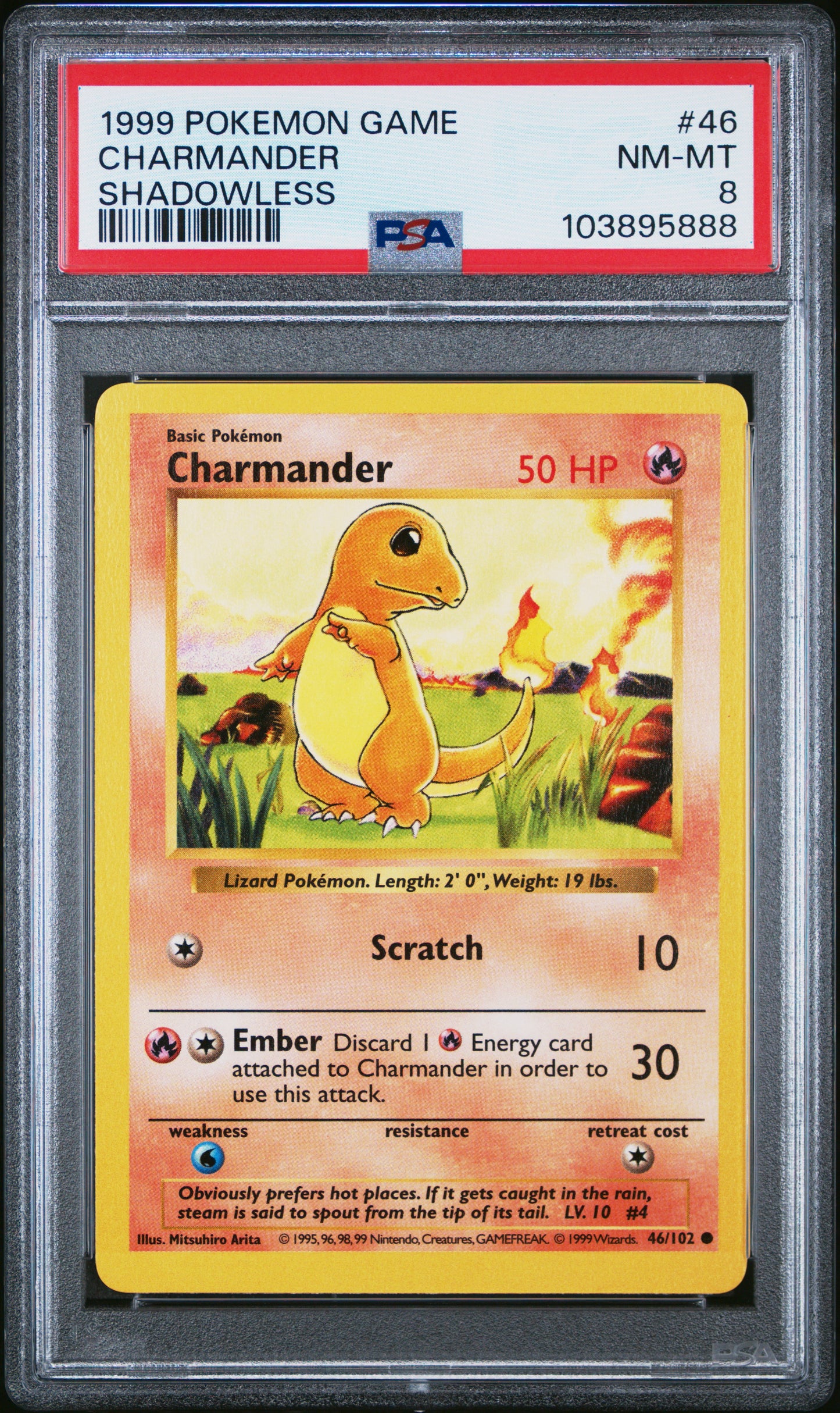 CHARMANDER 46/102 [Shadowless]  POKEMON GAME SHADOWLESS PSA8 NM-MT 8 PSA population 2322 <a href=https://www.psacard.com/cert/103895888/psa>https://www.psacard.com/cert/103895888/psa</a>