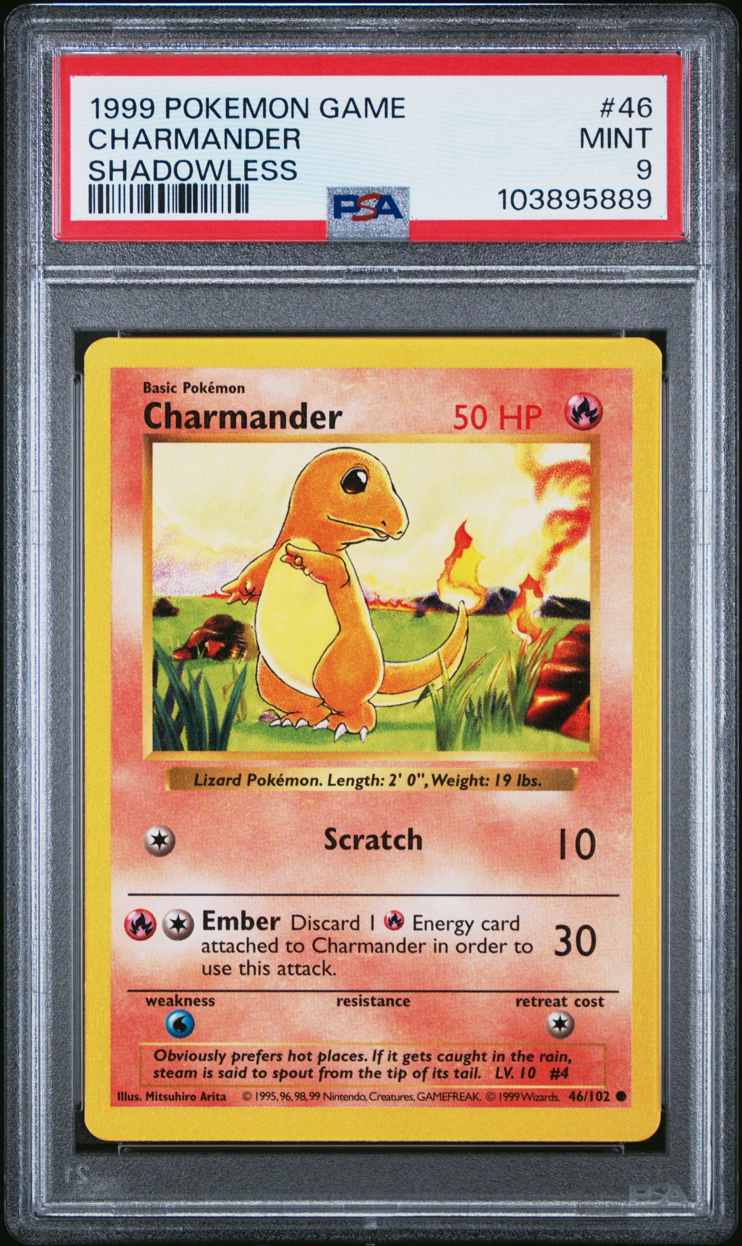 CHARMANDER 46/102 [Shadowless]  POKEMON GAME SHADOWLESS PSA9 MINT 9 PSA population 3444 <a href=https://www.psacard.com/cert/103895889/psa>https://www.psacard.com/cert/103895889/psa</a>