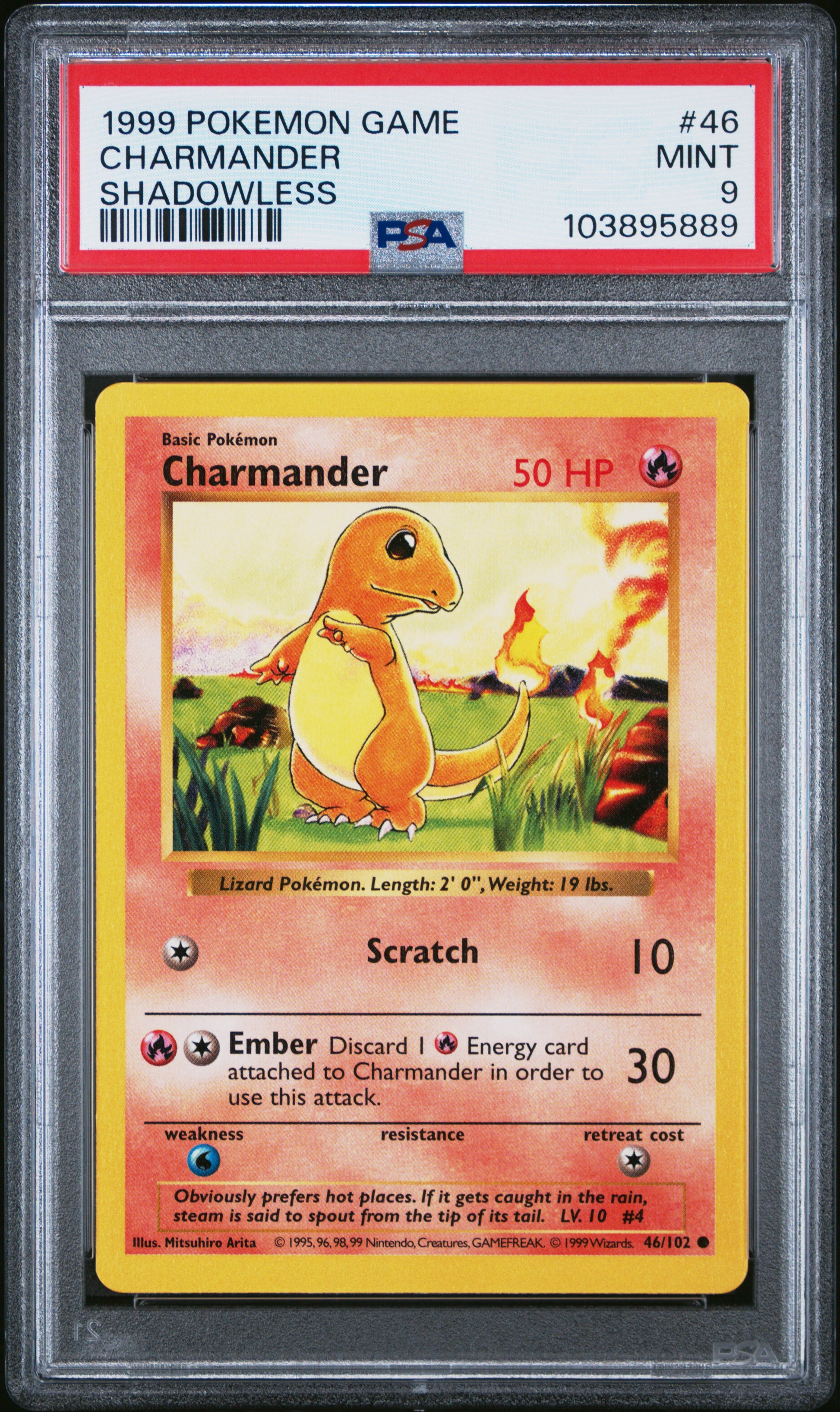 CHARMANDER 46/102 [Shadowless]  POKEMON GAME SHADOWLESS PSA9 MINT 9 PSA population 3444 <a href=https://www.psacard.com/cert/103895889/psa>https://www.psacard.com/cert/103895889/psa</a>
