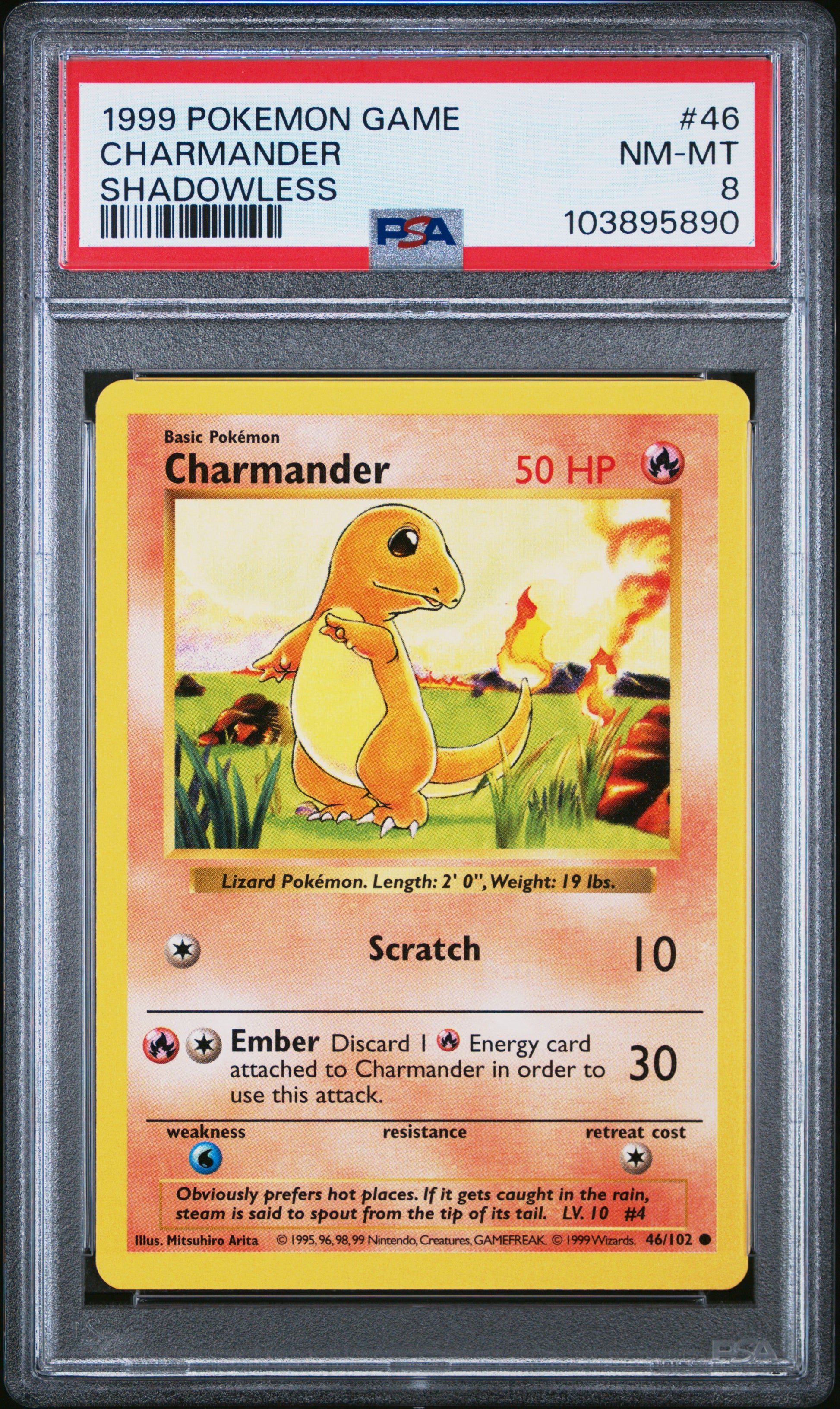 CHARMANDER 46/102 [Shadowless]  POKEMON GAME SHADOWLESS PSA8 NM-MT 8 PSA population 2322 <a href=https://www.psacard.com/cert/103895890/psa>https://www.psacard.com/cert/103895890/psa</a>