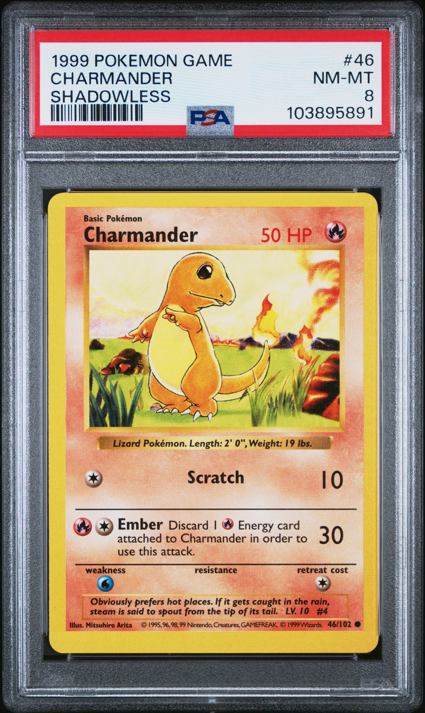 CHARMANDER 46/102 [Shadowless]  POKEMON GAME SHADOWLESS PSA8 NM-MT 8 PSA population 2322 <a href=https://www.psacard.com/cert/103895891/psa>https://www.psacard.com/cert/103895891/psa</a>