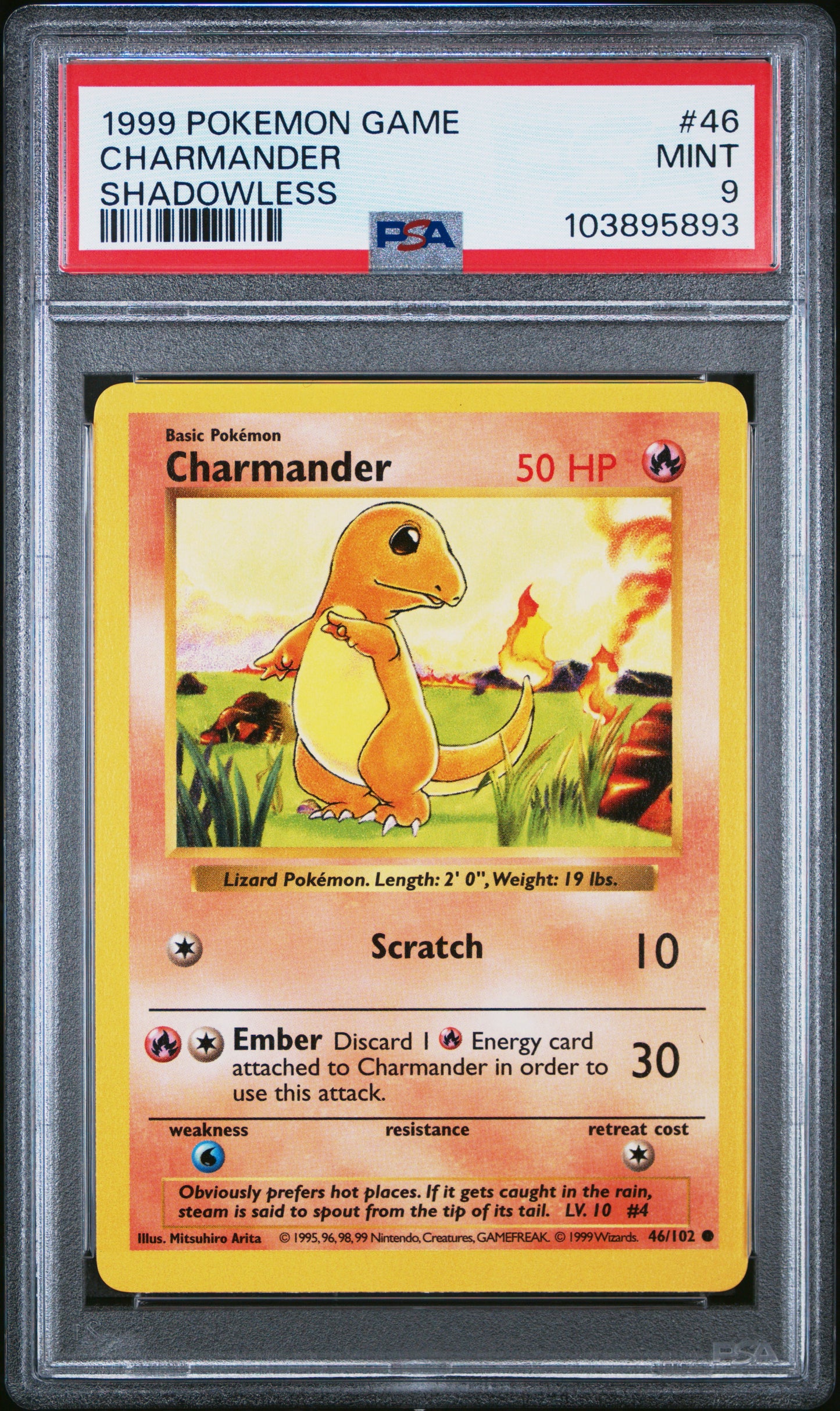 CHARMANDER 46/102 [Shadowless]  POKEMON GAME SHADOWLESS PSA9 MINT 9 PSA population 3444 <a href=https://www.psacard.com/cert/103895893/psa>https://www.psacard.com/cert/103895893/psa</a>