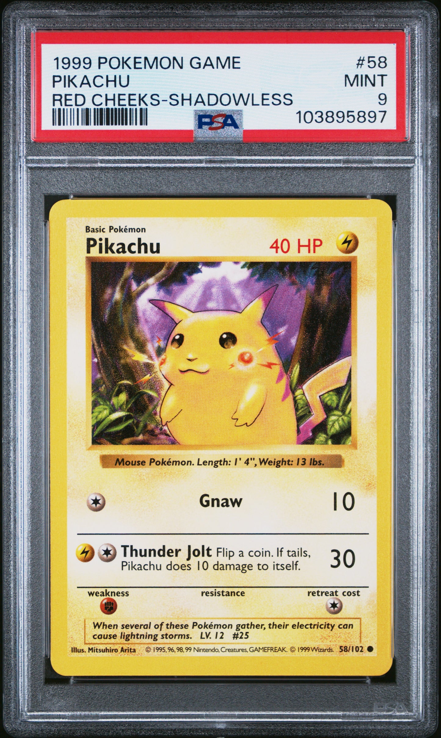 PIKACHU 58/102 [Shadowless Red Cheeks]  POKEMON GAME RED CHEEKS-SHADOWLESS PSA9 MINT 9 PSA population 2299 <a href=https://www.psacard.com/cert/103895897/psa>https://www.psacard.com/cert/103895897/psa</a>
