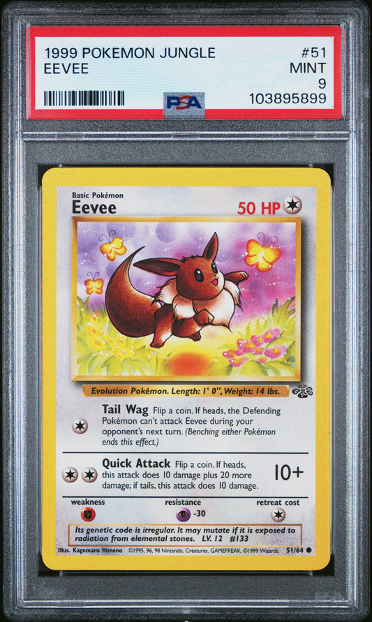 EEVEE 51/64 Common POKEMON JUNGLE PSA9 MINT 9 PSA population 1611 <a href=https://www.psacard.com/cert/103895899/psa>https://www.psacard.com/cert/103895899/psa</a>