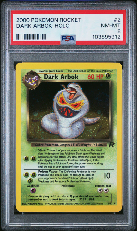 DARK ARBOK-HOLO 2/82 Common POKEMON ROCKET PSA8 NM-MT 8 PSA population 1506 <a href=https://www.psacard.com/cert/103895912/psa>https://www.psacard.com/cert/103895912/psa</a>