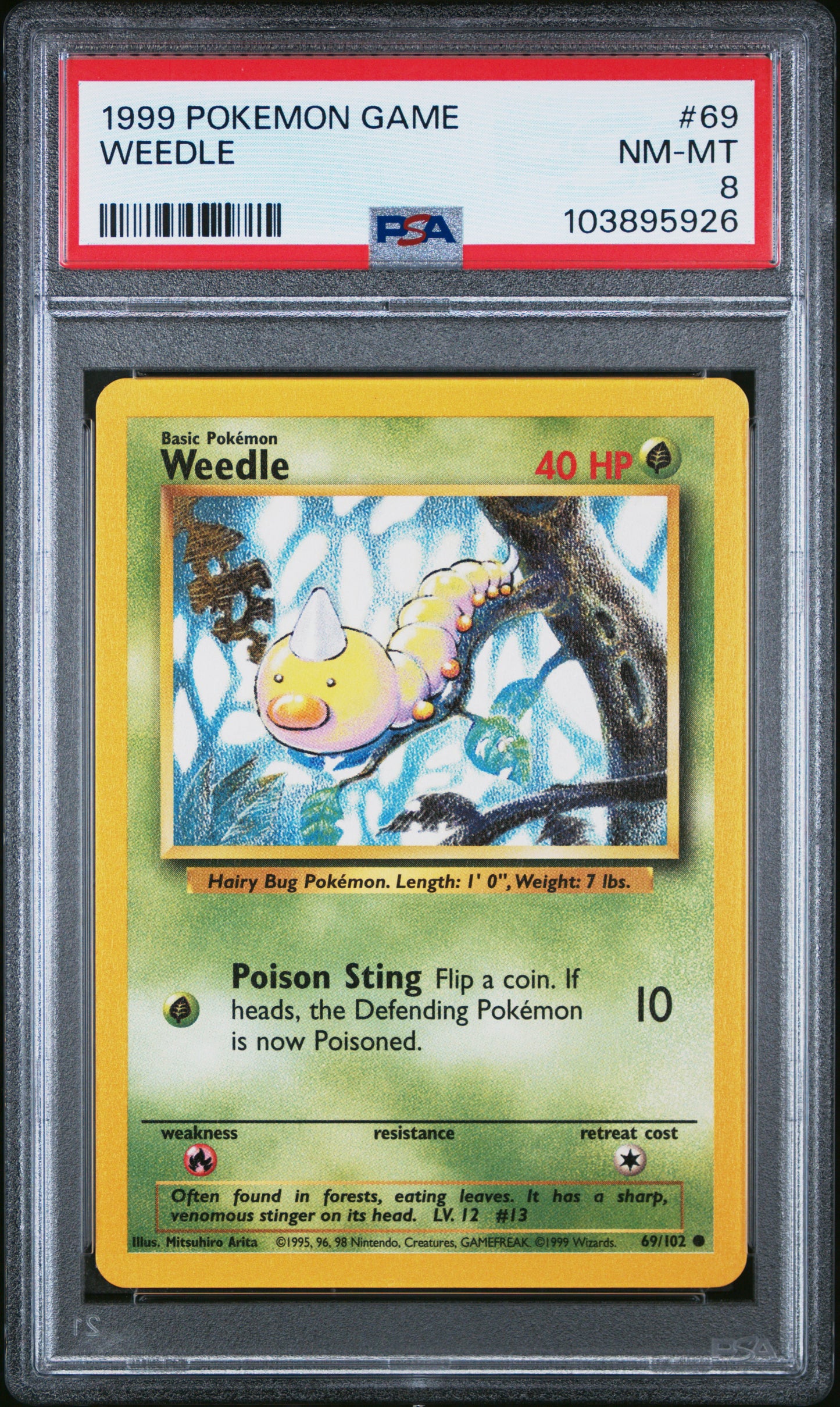 WEEDLE 69/102 Unlimited POKEMON GAME PSA8 NM-MT 8 PSA population 188 <a href=https://www.psacard.com/cert/103895926/psa>https://www.psacard.com/cert/103895926/psa</a>