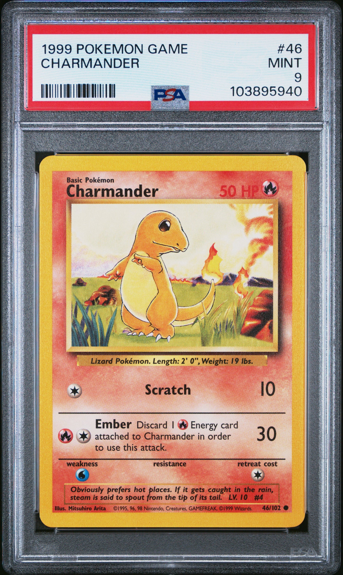 CHARMANDER 46/102 Unlimited POKEMON GAME PSA9 MINT 9 PSA population 6712 <a href=https://www.psacard.com/cert/103895940/psa>https://www.psacard.com/cert/103895940/psa</a>