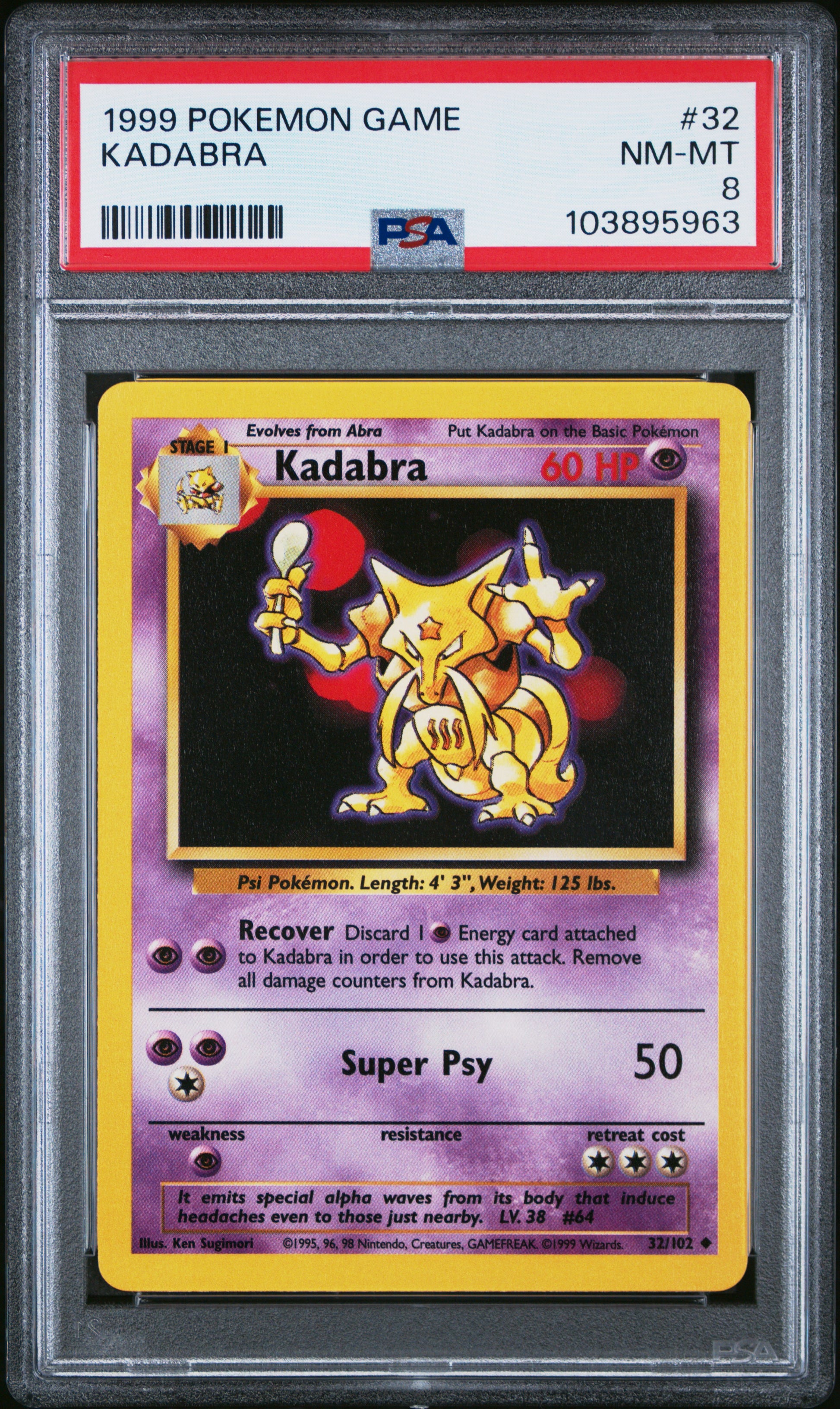 KADABRA 32/102 Unlimited POKEMON GAME PSA8 NM-MT 8 PSA population 466 <a href=https://www.psacard.com/cert/103895963/psa>https://www.psacard.com/cert/103895963/psa</a>