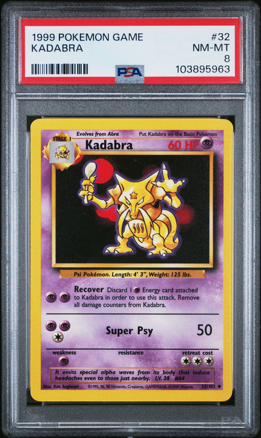 KADABRA 32/102 Unlimited POKEMON GAME PSA8 NM-MT 8 PSA population 466 <a href=https://www.psacard.com/cert/103895963/psa>https://www.psacard.com/cert/103895963/psa</a>