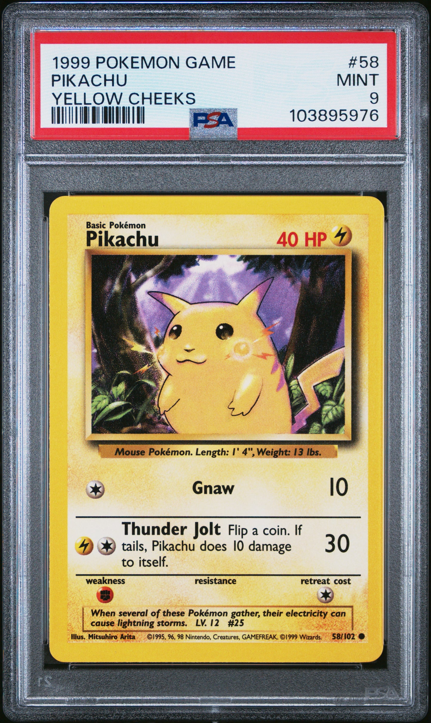 PIKACHU 58/102 Unlimited POKEMON GAME YELLOW CHEEKS PSA9 MINT 9 PSA population 6001 <a href=https://www.psacard.com/cert/103895976/psa>https://www.psacard.com/cert/103895976/psa</a>