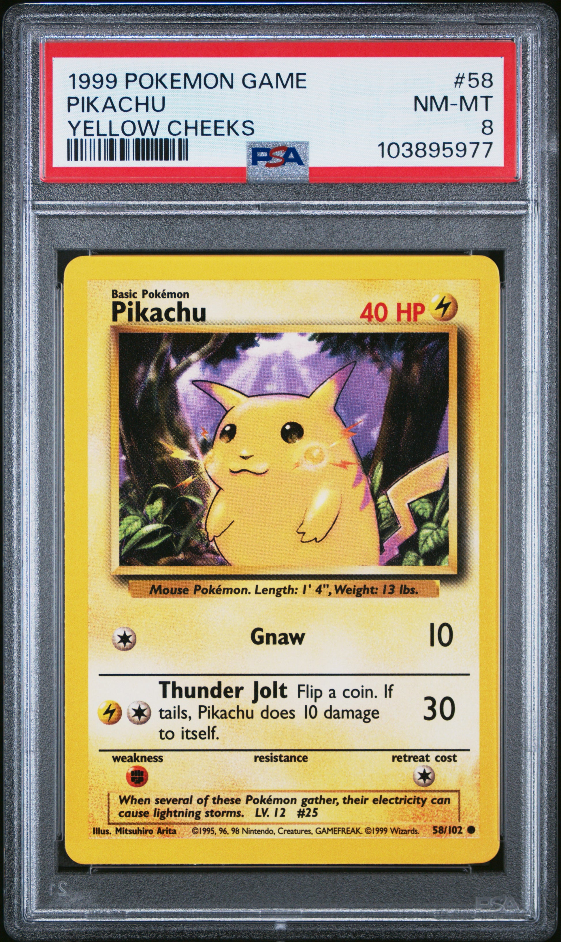 PIKACHU 58/102 Unlimited POKEMON GAME YELLOW CHEEKS PSA8 NM-MT 8 PSA population 3531 <a href=https://www.psacard.com/cert/103895977/psa>https://www.psacard.com/cert/103895977/psa</a>