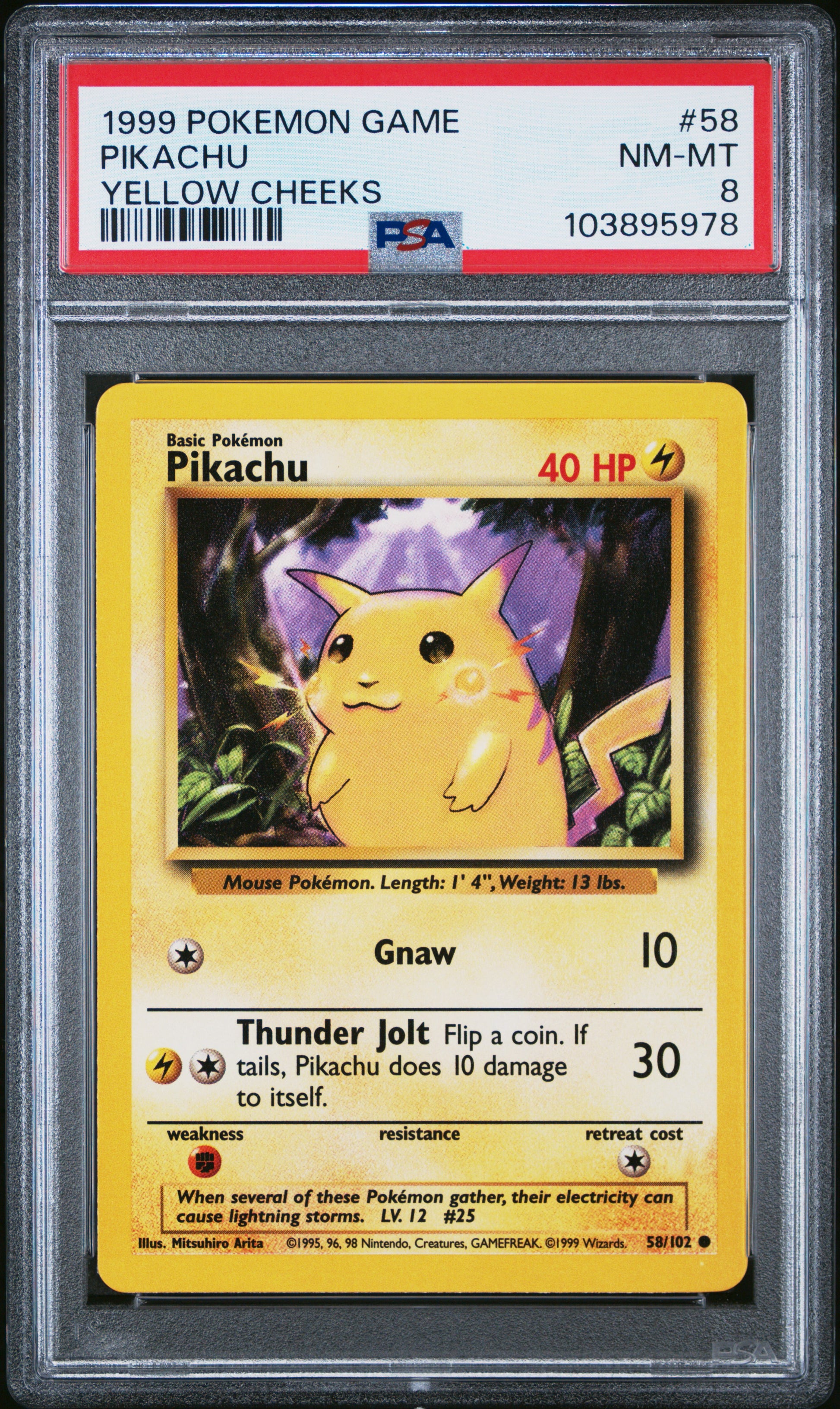 PIKACHU 58/102 Unlimited POKEMON GAME YELLOW CHEEKS PSA8 NM-MT 8 PSA population 3531 <a href=https://www.psacard.com/cert/103895978/psa>https://www.psacard.com/cert/103895978/psa</a>