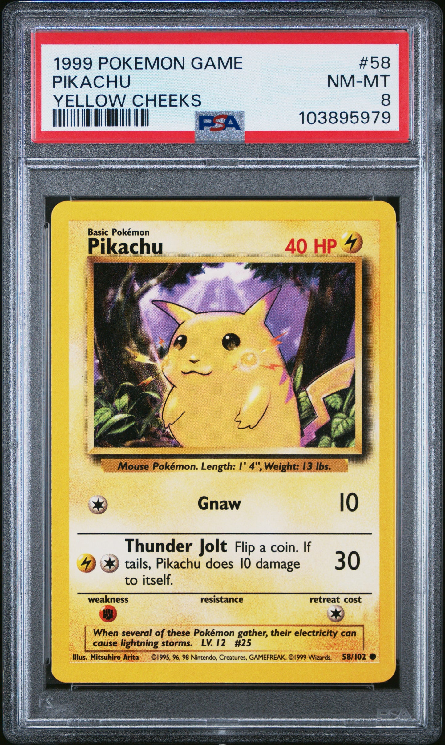 PIKACHU 58/102 Unlimited POKEMON GAME YELLOW CHEEKS PSA8 NM-MT 8 PSA population 3531 <a href=https://www.psacard.com/cert/103895979/psa>https://www.psacard.com/cert/103895979/psa</a>