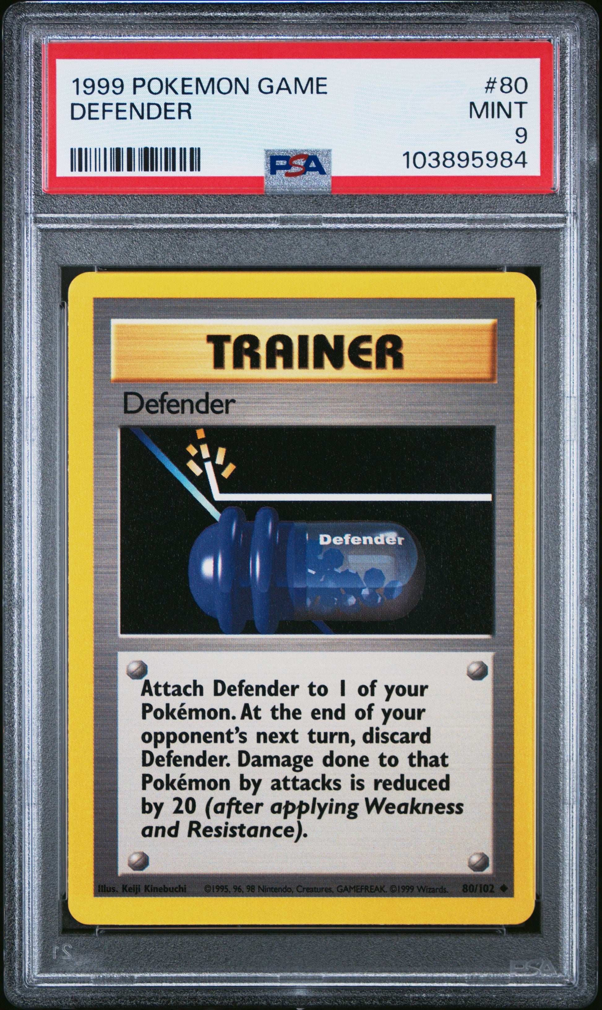 DEFENDER 80/102 Unlimited POKEMON GAME PSA9 MINT 9 PSA population 252 <a href=https://www.psacard.com/cert/103895984/psa>https://www.psacard.com/cert/103895984/psa</a>
