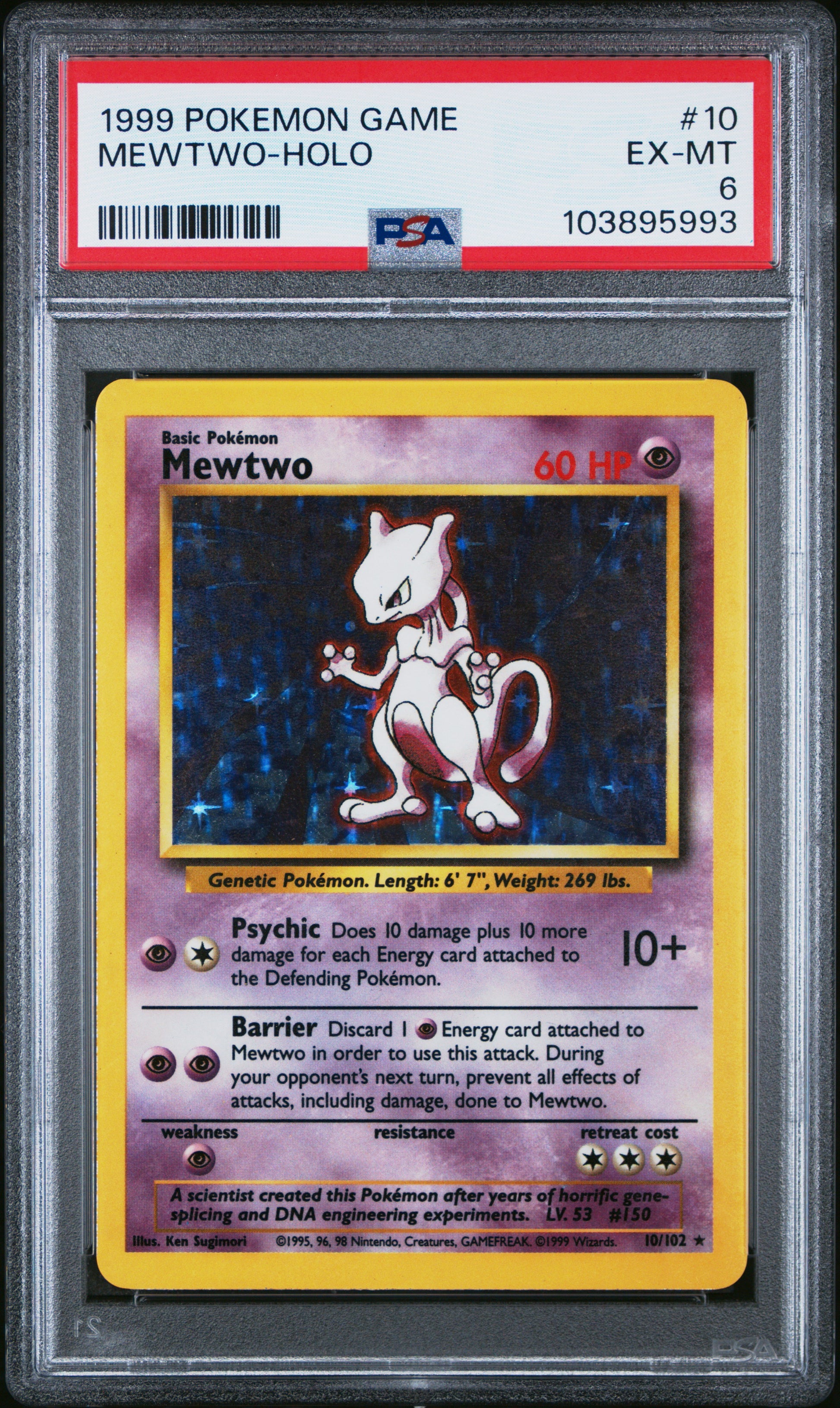MEWTWO-HOLO 10/102 Unlimited POKEMON GAME PSA6 EX-MT 6 PSA population 3930 <a href=https://www.psacard.com/cert/103895993/psa>https://www.psacard.com/cert/103895993/psa</a>