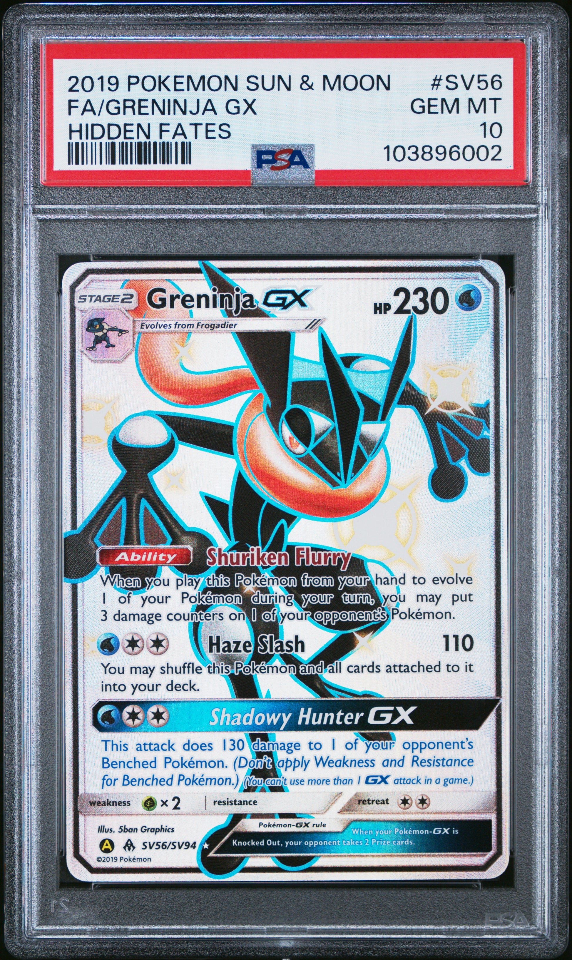 FA/GRENINJA GX SV56/SV94 Common POKEMON SUN & MOON HIDDEN FATES HIDDEN FATES PSA10 GEM MT 10 PSA population 3914 <a href=https://www.psacard.com/cert/103896002/psa>https://www.psacard.com/cert/103896002/psa</a>