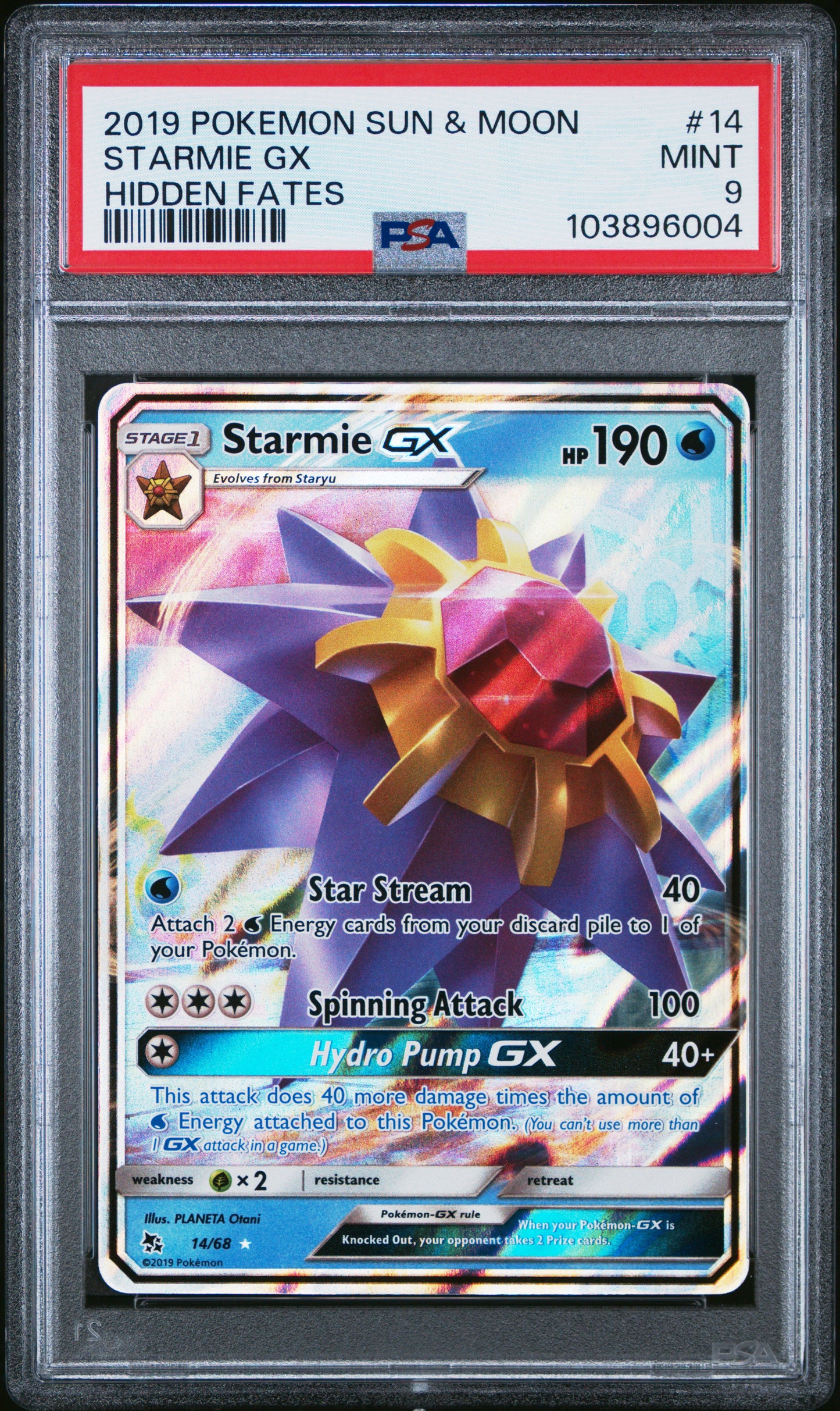 STARMIE GX 14/68 Common POKEMON SUN & MOON HIDDEN FATES HIDDEN FATES PSA9 MINT 9 PSA population 382 <a href=https://www.psacard.com/cert/103896004/psa>https://www.psacard.com/cert/103896004/psa</a>