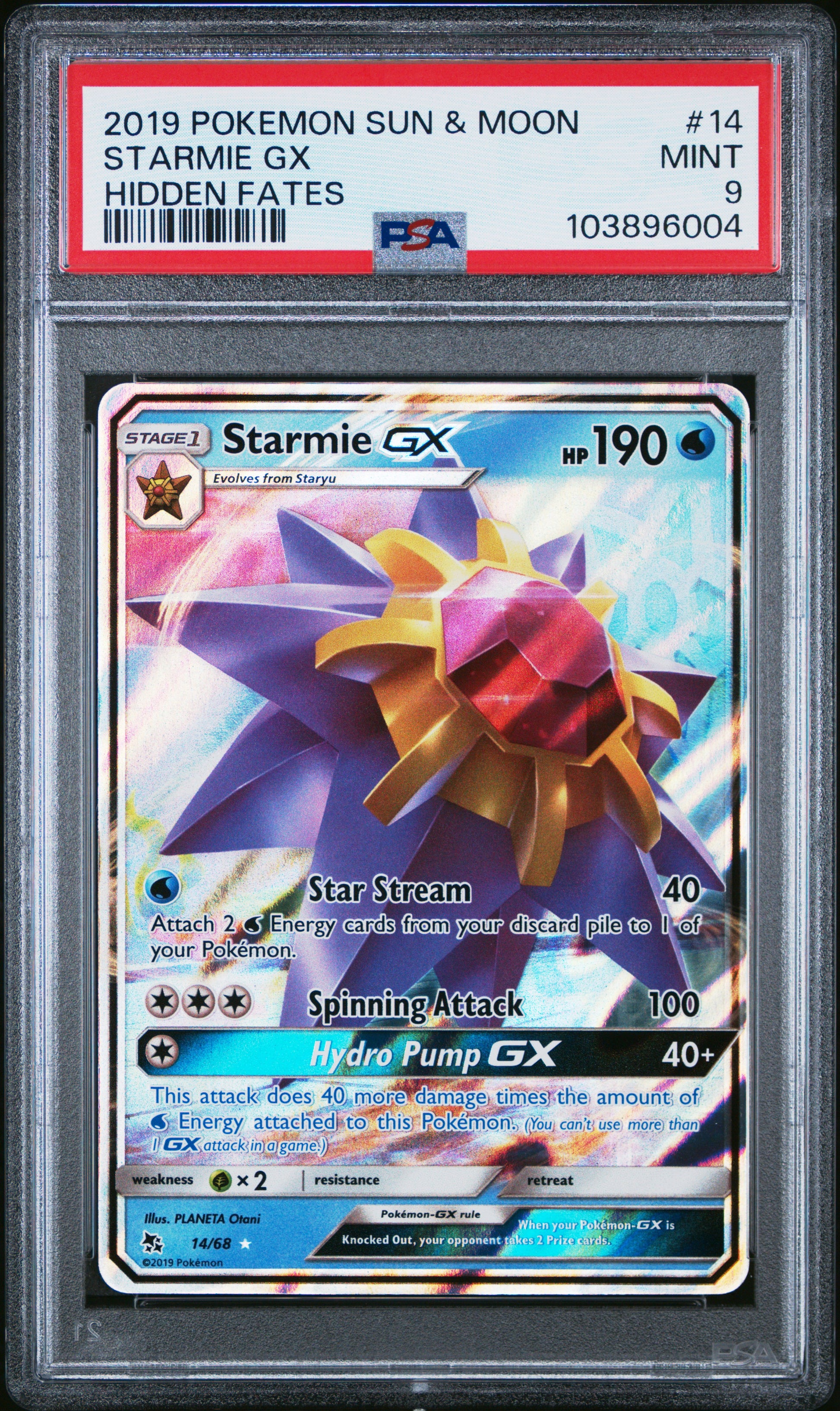 STARMIE GX 14/68 Common POKEMON SUN & MOON HIDDEN FATES HIDDEN FATES PSA9 MINT 9 PSA population 382 <a href=https://www.psacard.com/cert/103896004/psa>https://www.psacard.com/cert/103896004/psa</a>