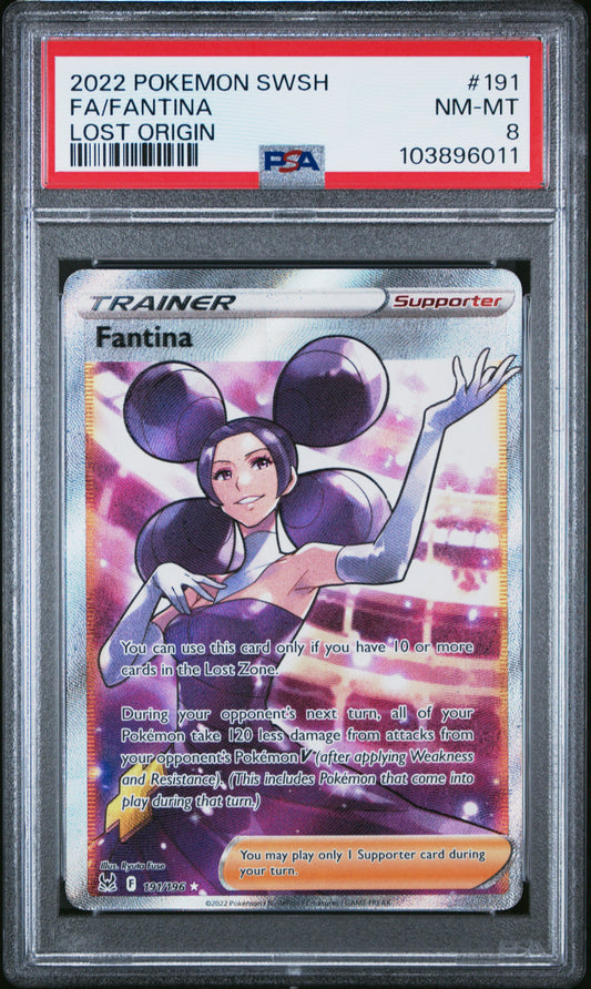FA/FANTINA 191/196 Common POKEMON SWORD & SHIELD LOST ORIGIN LOST ORIGIN PSA8 NM-MT 8 PSA population 63 <a href=https://www.psacard.com/cert/103896011/psa>https://www.psacard.com/cert/103896011/psa</a>