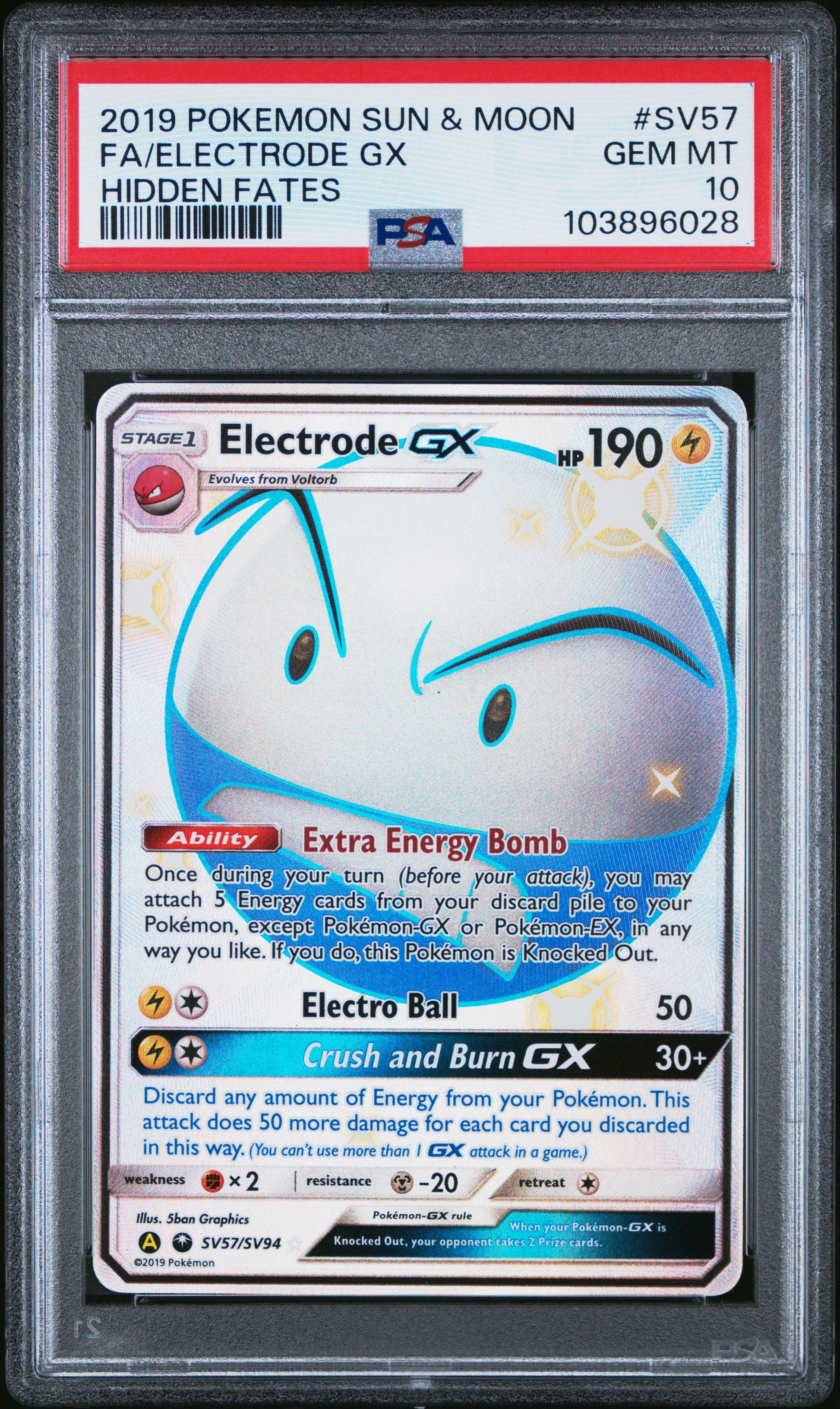 FA/ELECTRODE GX SV57/SV94 Common POKEMON SUN & MOON HIDDEN FATES HIDDEN FATES PSA10 GEM MT 10 PSA population 1208 <a href=https://www.psacard.com/cert/103896028/psa>https://www.psacard.com/cert/103896028/psa</a>