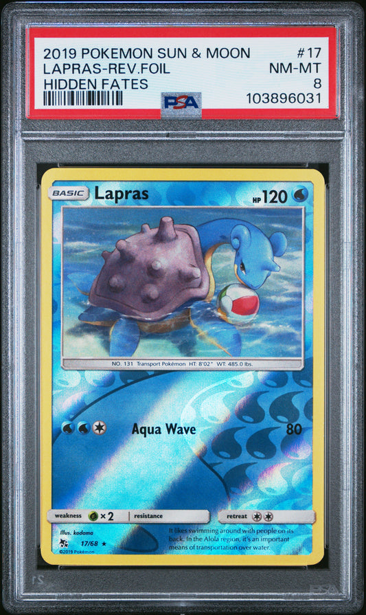 LAPRAS-REV.FOIL 17/68 [Reverse Holo]  POKEMON SUN & MOON HIDDEN FATES HIDDEN FATES PSA8 NM-MT 8 PSA population 6 <a href=https://www.psacard.com/cert/103896031/psa>https://www.psacard.com/cert/103896031/psa</a>