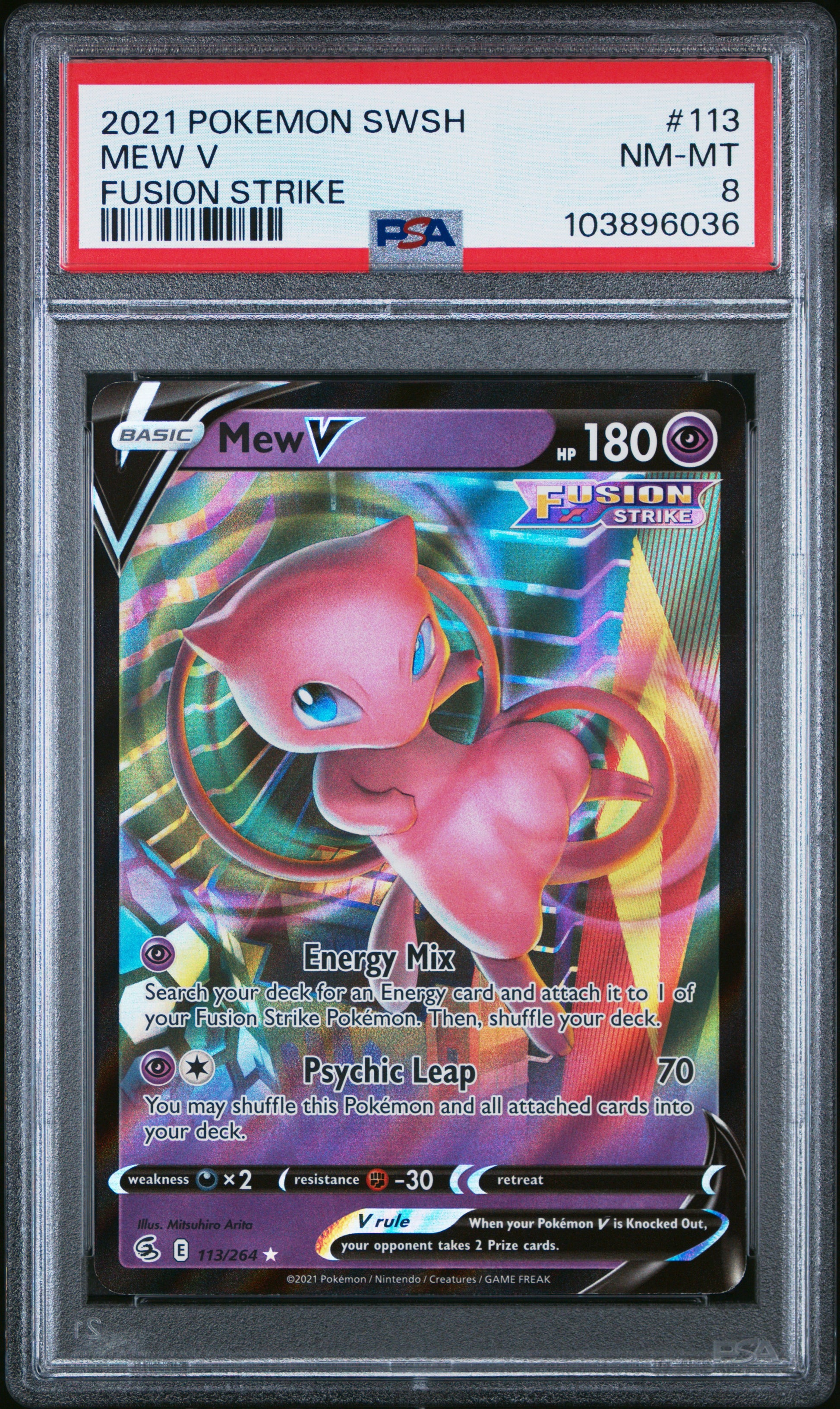 MEW V 113/264 Common POKEMON SWORD & SHIELD FUSION STRIKE FUSION STRIKE PSA8 NM-MT 8 PSA population 123 <a href=https://www.psacard.com/cert/103896036/psa>https://www.psacard.com/cert/103896036/psa</a>