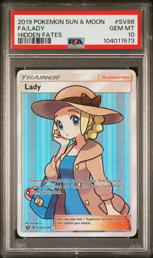 FA/LADY SV86/SV94 Common POKEMON SUN & MOON HIDDEN FATES HIDDEN FATES PSA10 GEM MT 10 PSA population 1671 <a href=https://www.psacard.com/cert/104011573/psa>https://www.psacard.com/cert/104011573/psa</a>