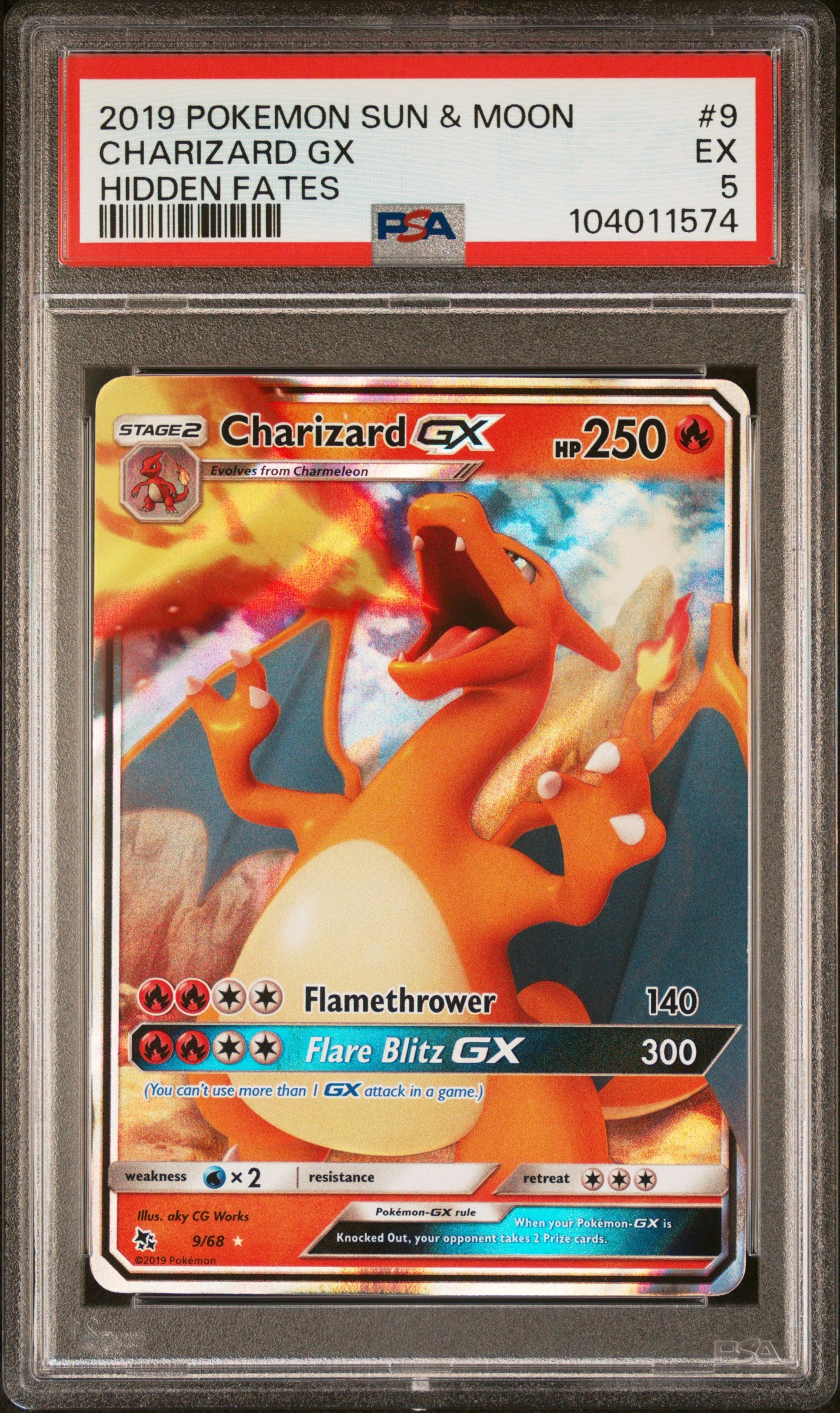 CHARIZARD GX 9/68 Common POKEMON SUN & MOON HIDDEN FATES HIDDEN FATES PSA5 EX 5 PSA population 70 <a href=https://www.psacard.com/cert/104011574/psa>https://www.psacard.com/cert/104011574/psa</a>