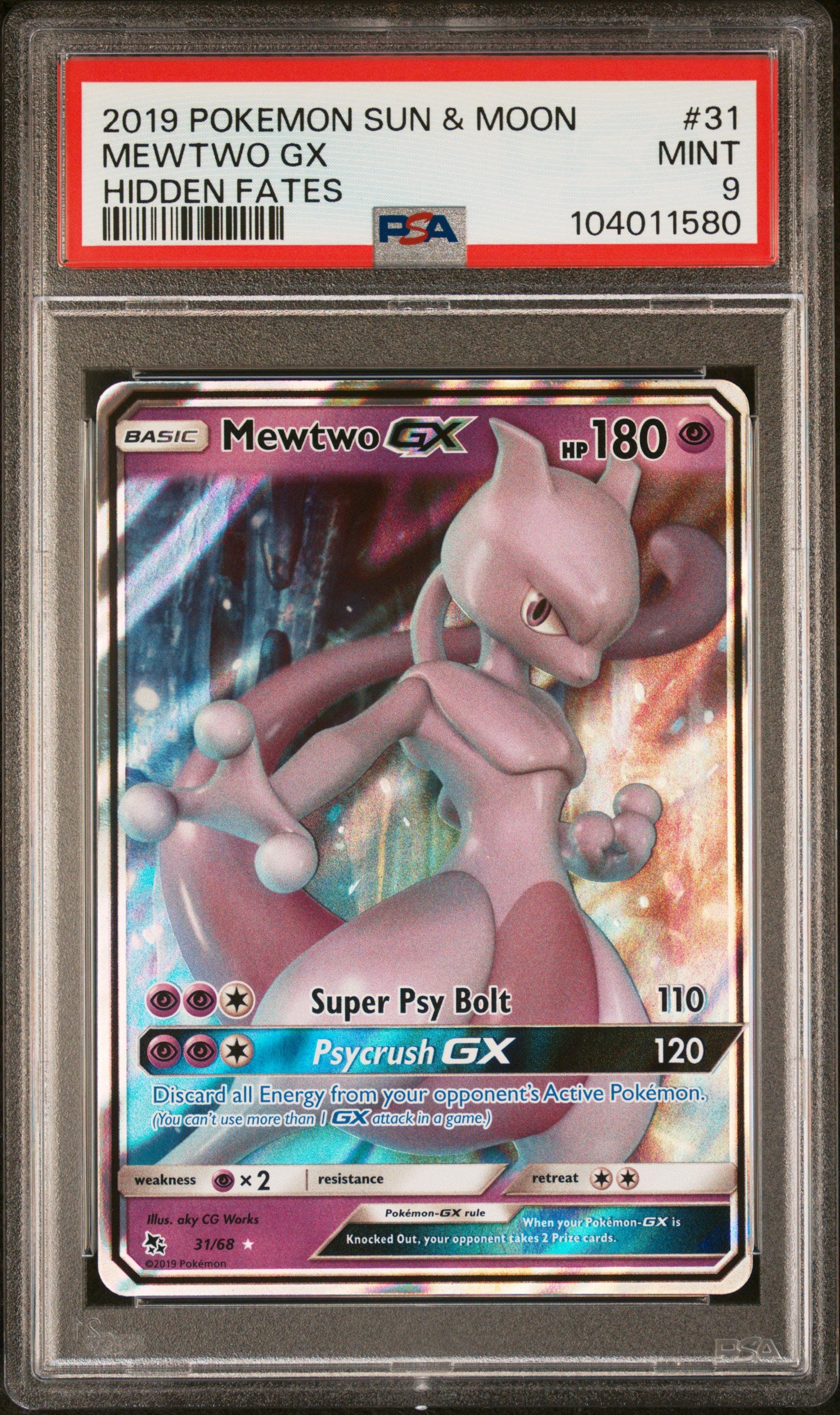 MEWTWO GX 31/68 Common POKEMON SUN & MOON HIDDEN FATES HIDDEN FATES PSA9 MINT 9 PSA population 2086 <a href=https://www.psacard.com/cert/104011580/psa>https://www.psacard.com/cert/104011580/psa</a>