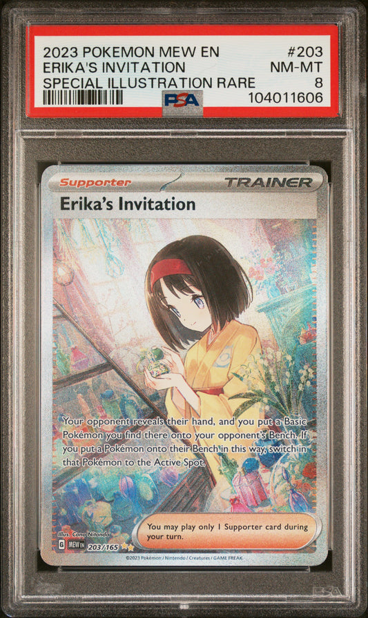 ERIKA'S INVITATION 203/165 Common POKEMON MEW EN-151 SPECIAL ILLUSTRATION RARE PSA8 NM-MT 8 PSA population 2372 <a href=https://www.psacard.com/cert/104011606/psa>https://www.psacard.com/cert/104011606/psa</a>