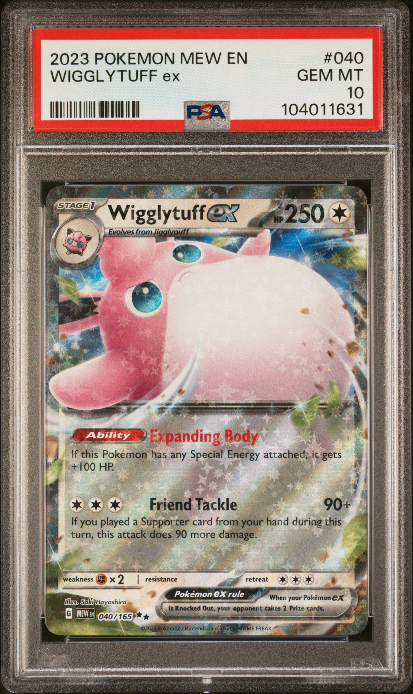 WIGGLYTUFF EX 40/165 Common POKEMON MEW EN-151 PSA10 GEM MT 10 PSA population 118 <a href=https://www.psacard.com/cert/104011631/psa>https://www.psacard.com/cert/104011631/psa</a>