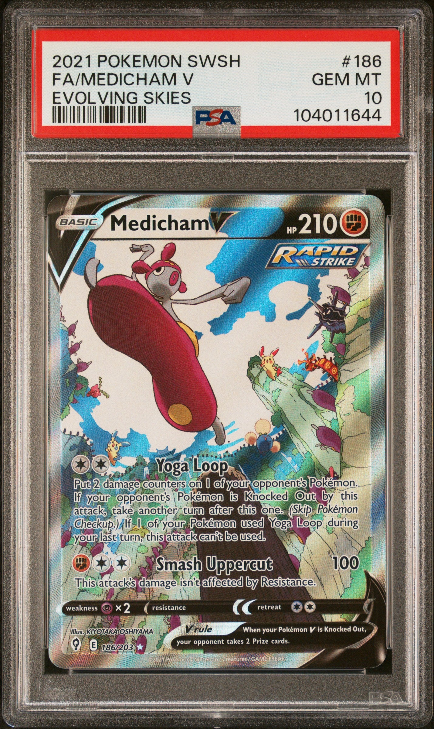 FA/MEDICHAM V 186/203 Common POKEMON SWORD & SHIELD EVOLVING SKIES EVOLVING SKIES PSA10 GEM MT 10 PSA population 1520 <a href=https://www.psacard.com/cert/104011644/psa>https://www.psacard.com/cert/104011644/psa</a>