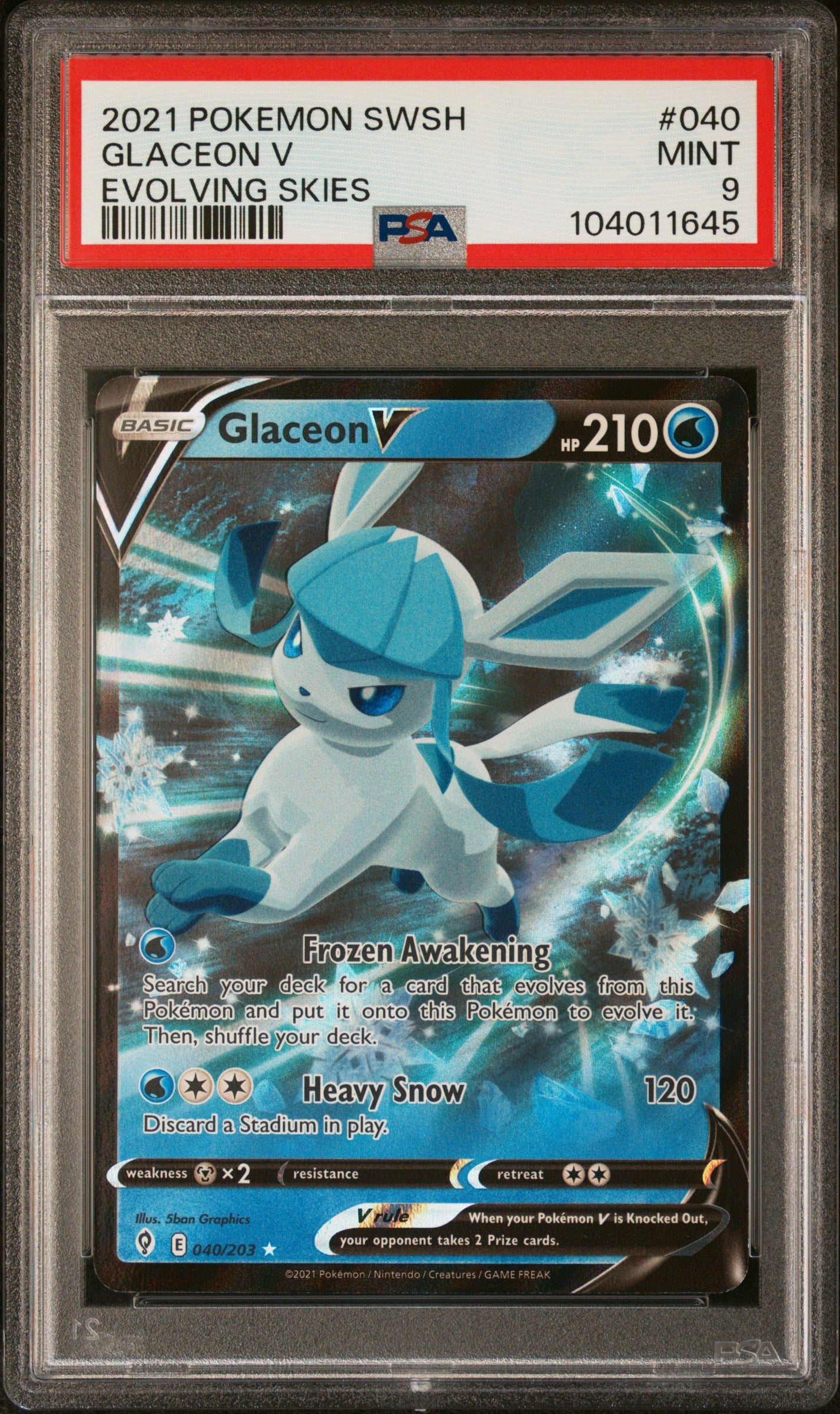 GLACEON V 40/203 Common POKEMON SWORD & SHIELD EVOLVING SKIES EVOLVING SKIES PSA9 MINT 9 PSA population 227 <a href=https://www.psacard.com/cert/104011645/psa>https://www.psacard.com/cert/104011645/psa</a>