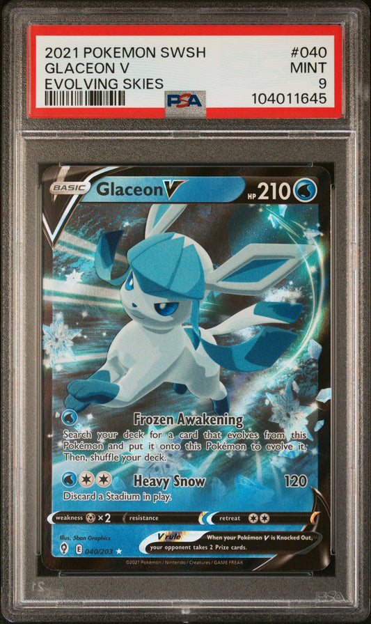 GLACEON V 40/203 Common POKEMON SWORD & SHIELD EVOLVING SKIES EVOLVING SKIES PSA9 MINT 9 PSA population 227 <a href=https://www.psacard.com/cert/104011645/psa>https://www.psacard.com/cert/104011645/psa</a>