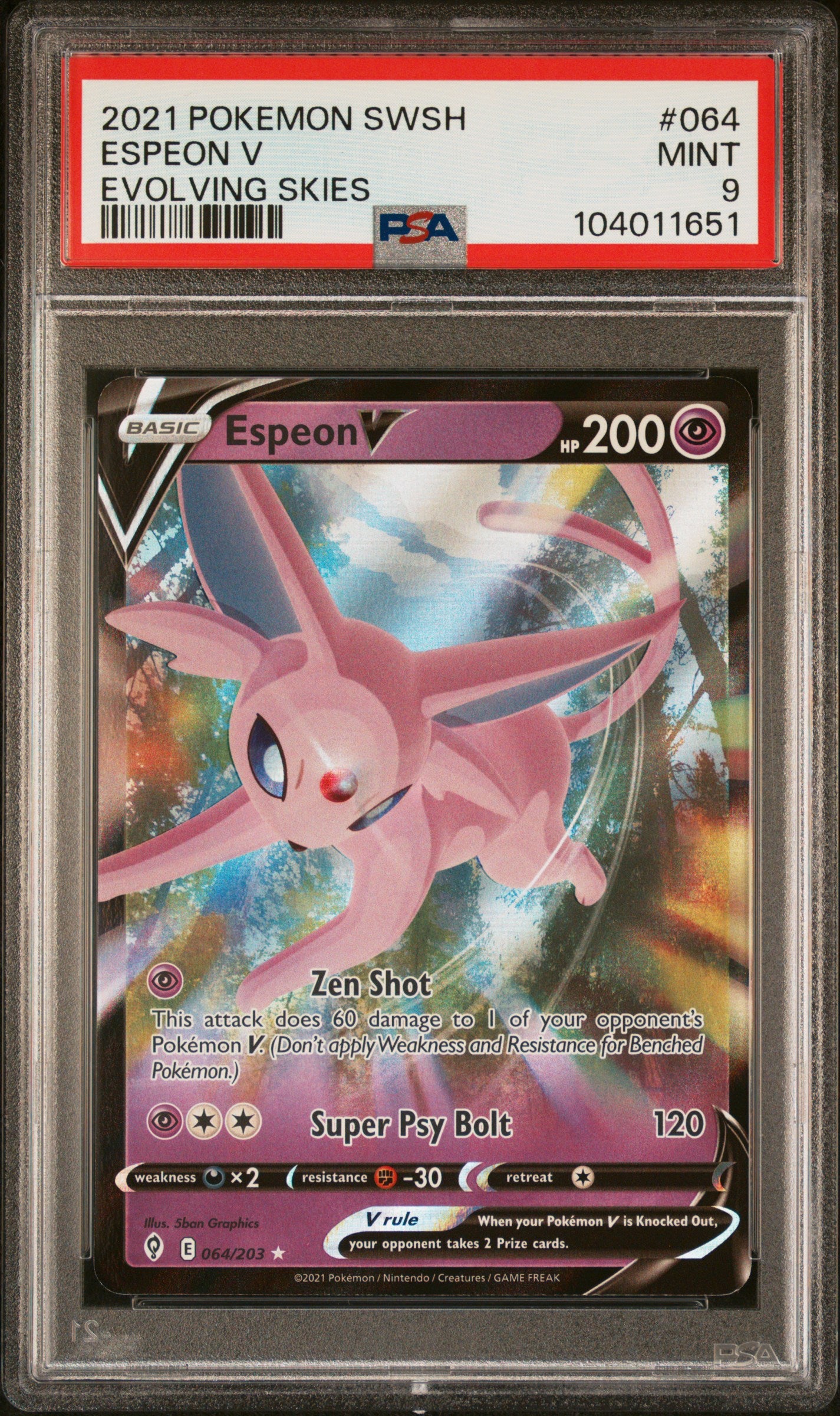 ESPEON V 64/203 Common POKEMON SWORD & SHIELD EVOLVING SKIES EVOLVING SKIES PSA9 MINT 9 PSA population 177 <a href=https://www.psacard.com/cert/104011651/psa>https://www.psacard.com/cert/104011651/psa</a>