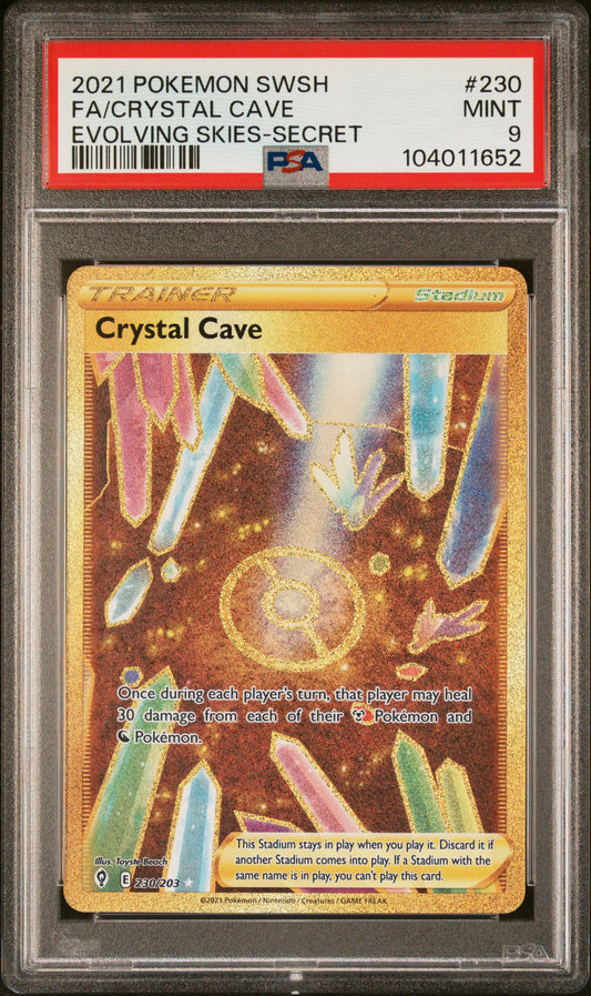 FA/CRYSTAL CAVE 230/203 Common POKEMON SWORD & SHIELD EVOLVING SKIES EVOLVING SKIES-SECRET PSA9 MINT 9 PSA population 87 <a href=https://www.psacard.com/cert/104011652/psa>https://www.psacard.com/cert/104011652/psa</a>