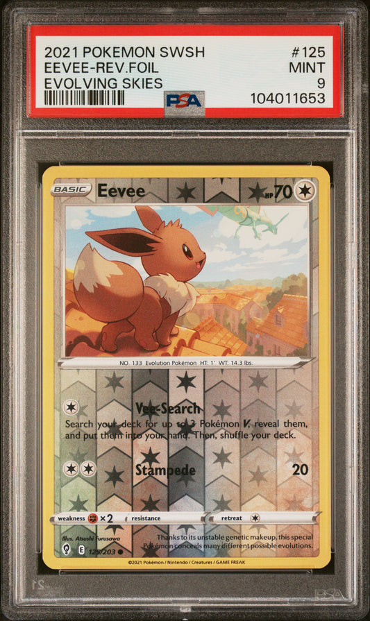 EEVEE-REV.FOIL 125/203 [Reverse Holo]  POKEMON SWORD & SHIELD EVOLVING SKIES EVOLVING SKIES PSA9 MINT 9 PSA population 46 <a href=https://www.psacard.com/cert/104011653/psa>https://www.psacard.com/cert/104011653/psa</a>