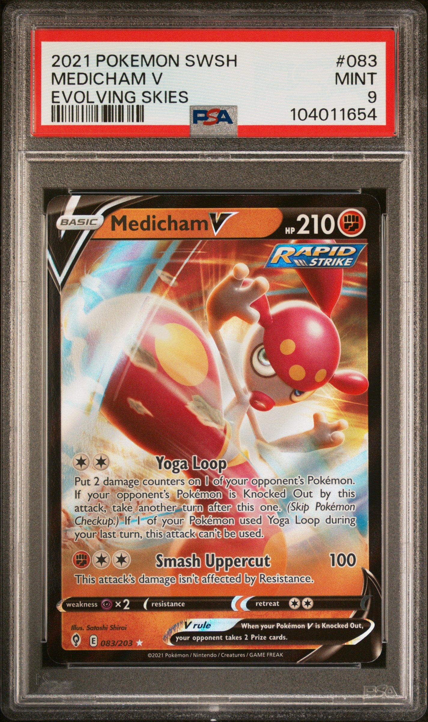 MEDICHAM V 83/203 Common POKEMON SWORD & SHIELD EVOLVING SKIES EVOLVING SKIES PSA9 MINT 9 PSA population 31 <a href=https://www.psacard.com/cert/104011654/psa>https://www.psacard.com/cert/104011654/psa</a>